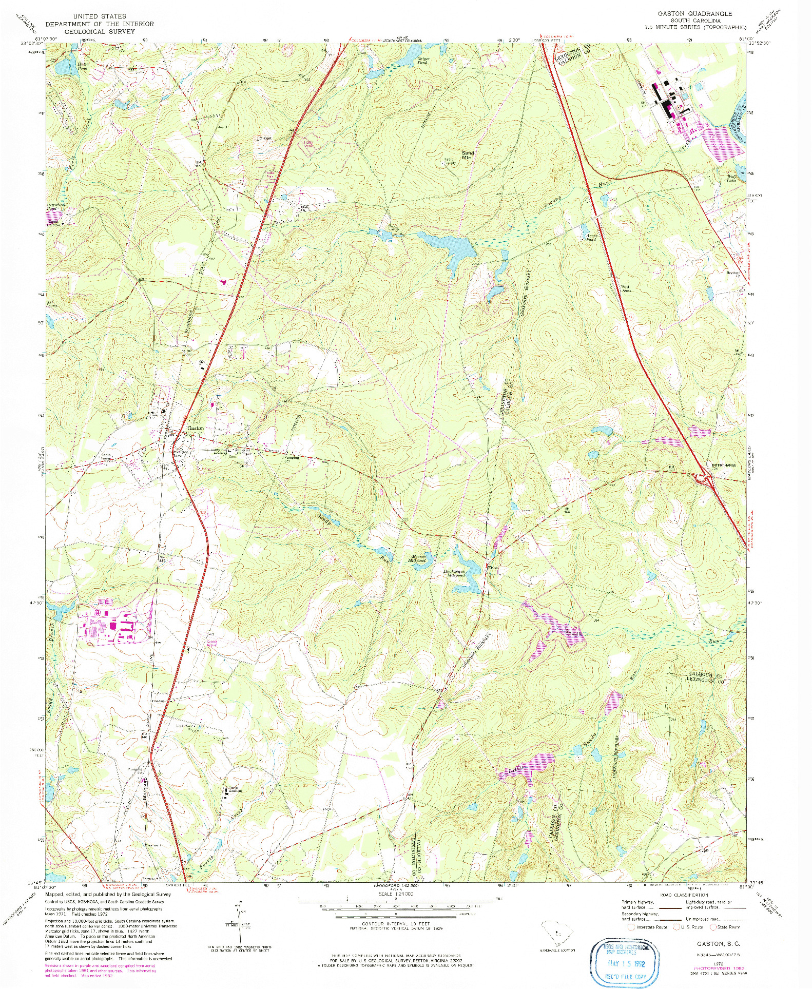 USGS 1:24000-SCALE QUADRANGLE FOR GASTON, SC 1972