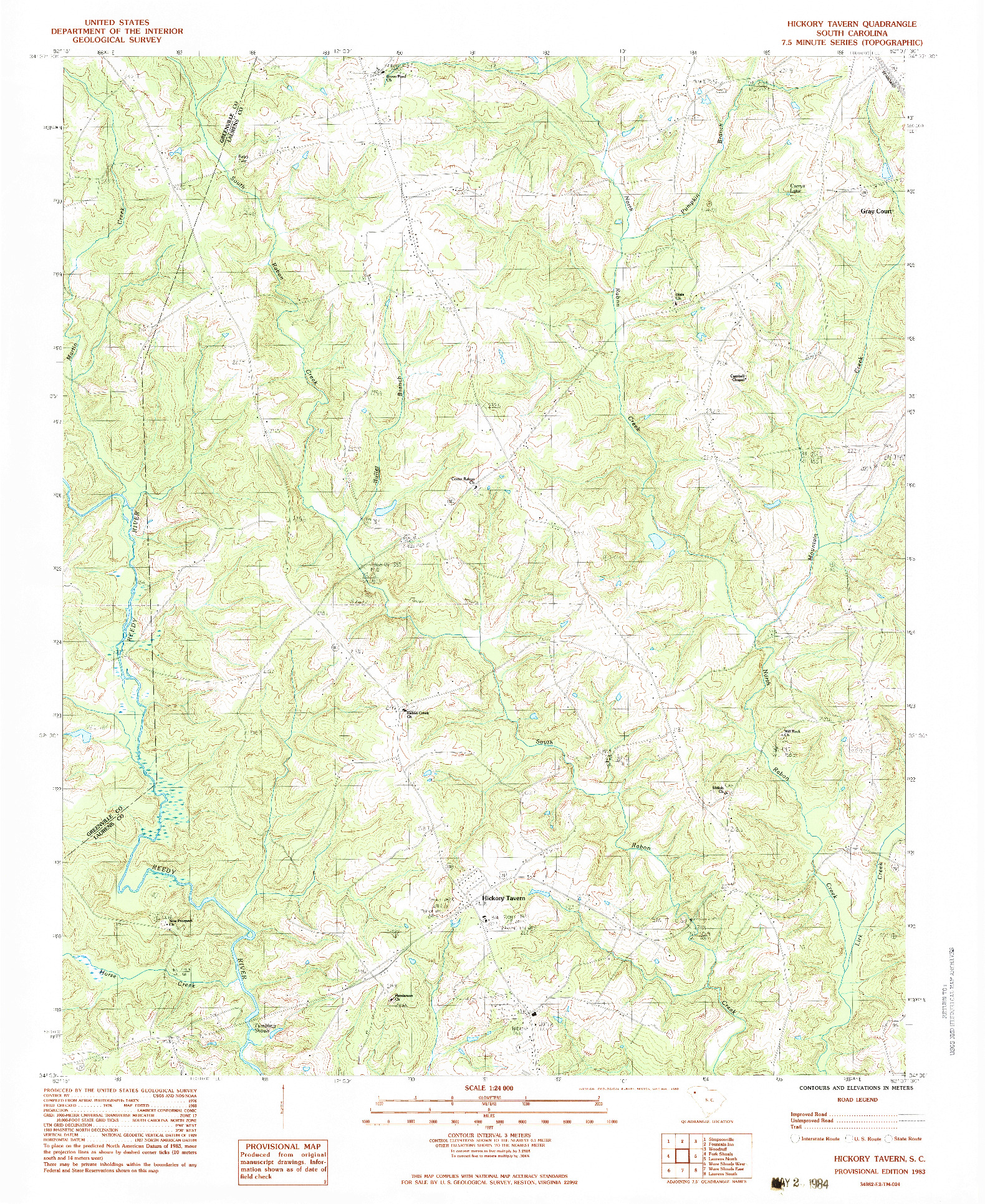 USGS 1:24000-SCALE QUADRANGLE FOR HICKORY TAVERN, SC 1983