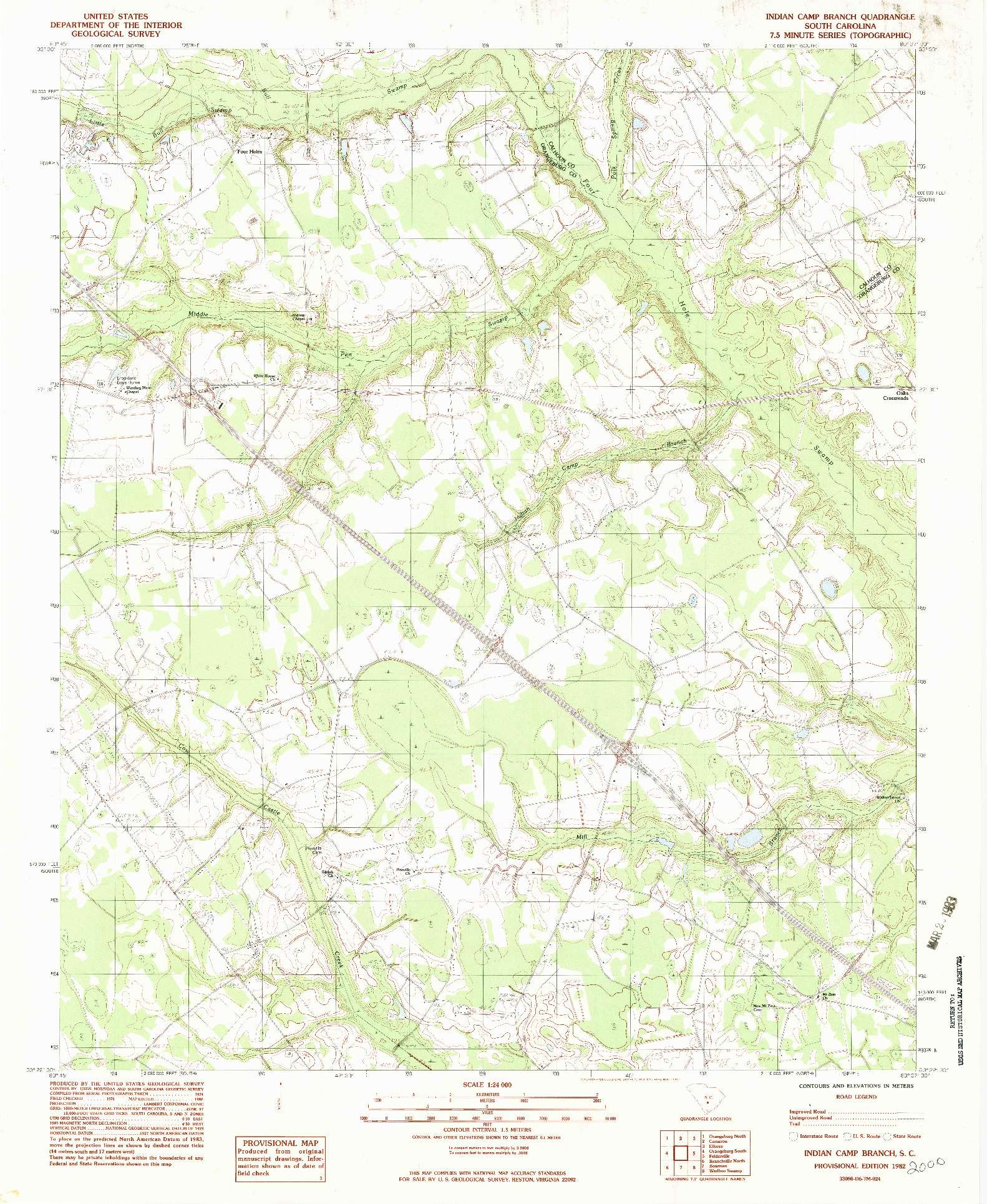 USGS 1:24000-SCALE QUADRANGLE FOR INDIAN CAMP BRANCH, SC 1982