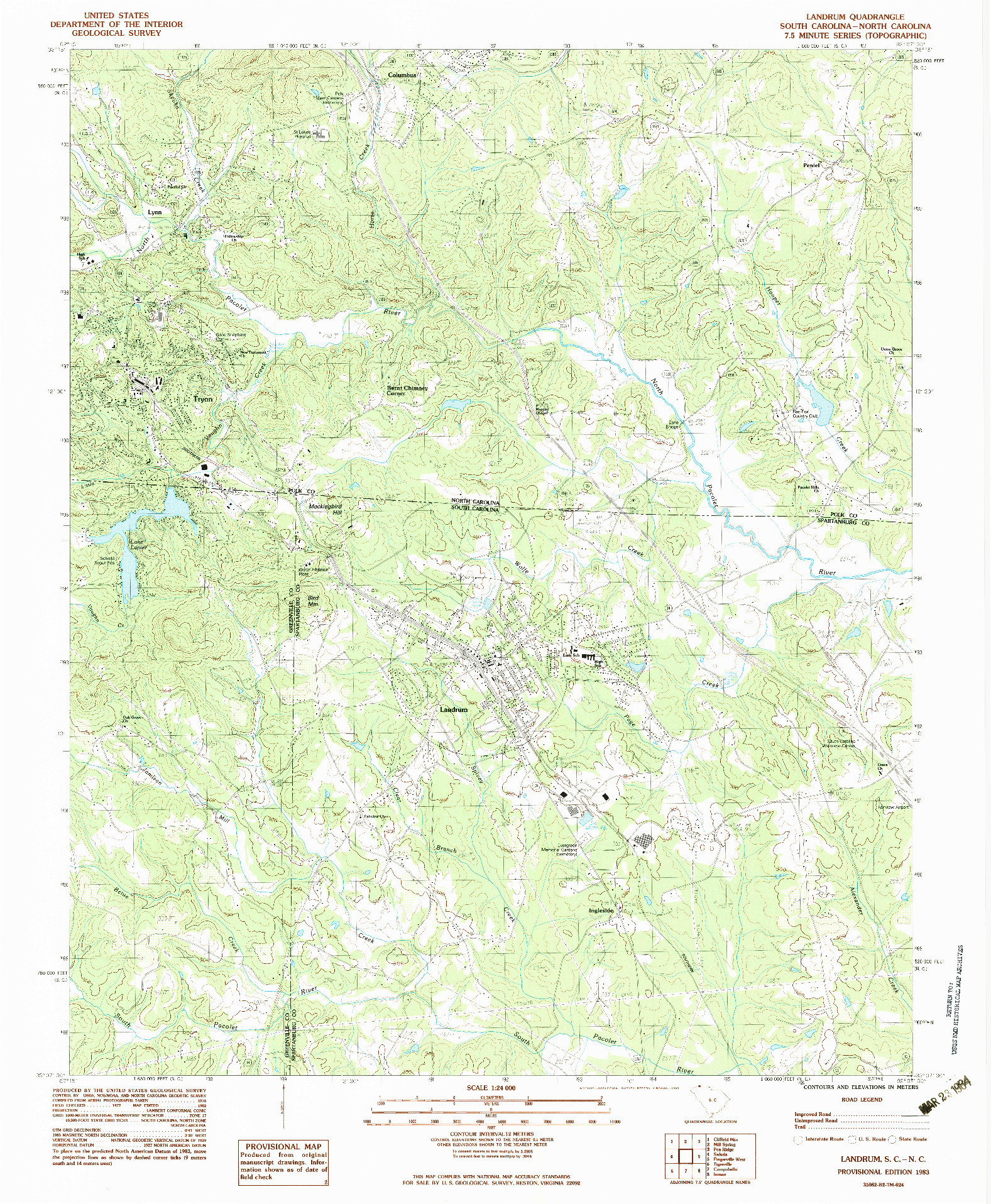 USGS 1:24000-SCALE QUADRANGLE FOR LANDRUM, SC 1983