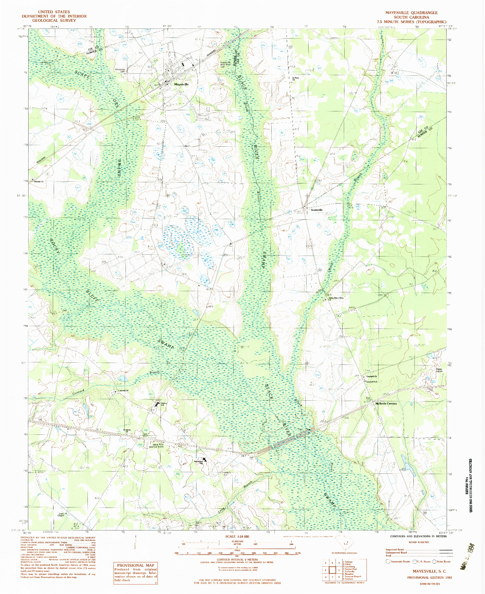 USGS 1:24000-SCALE QUADRANGLE FOR MAYESVILLE, SC 1983