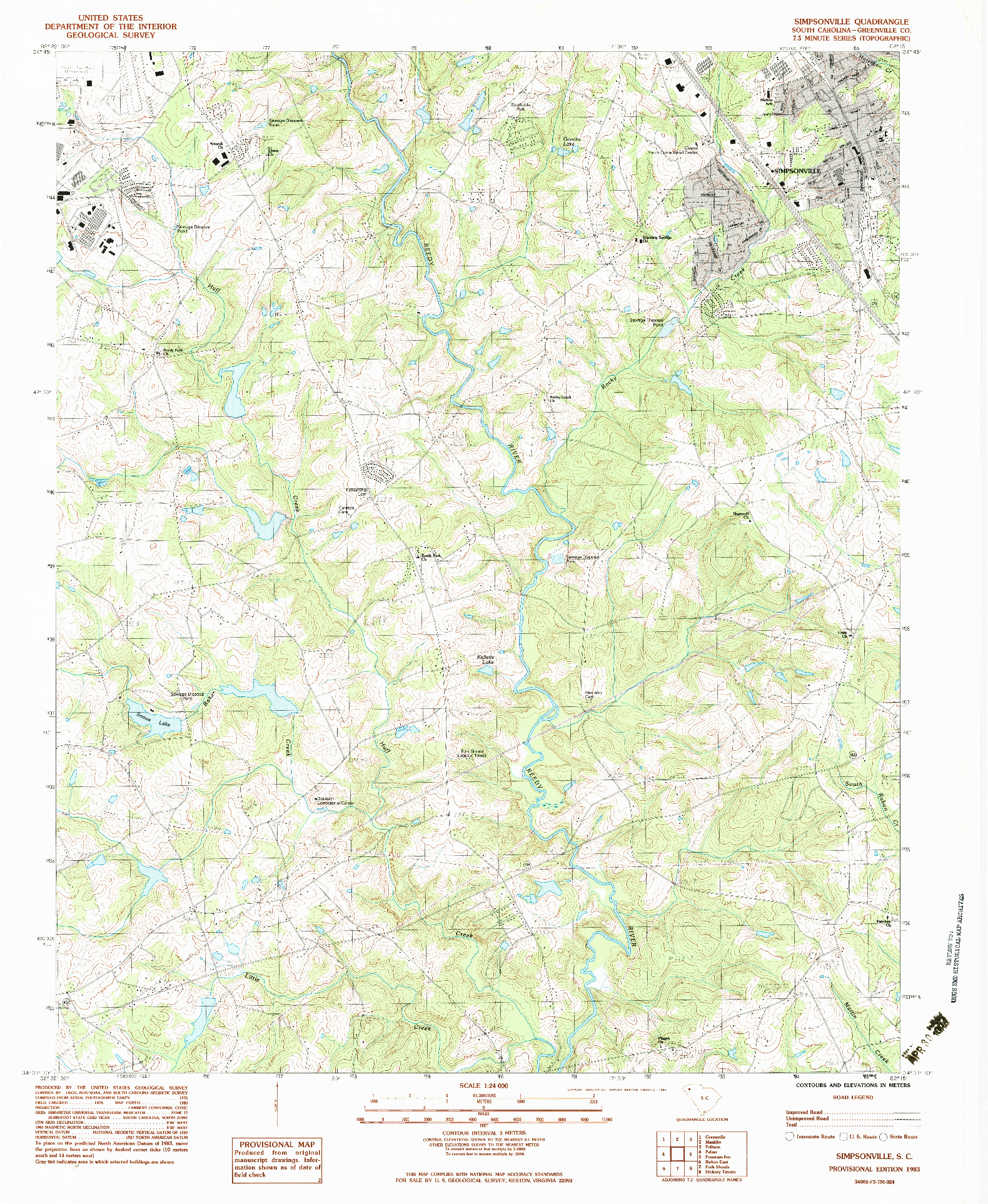 USGS 1:24000-SCALE QUADRANGLE FOR SIMPSONVILLE, SC 1983