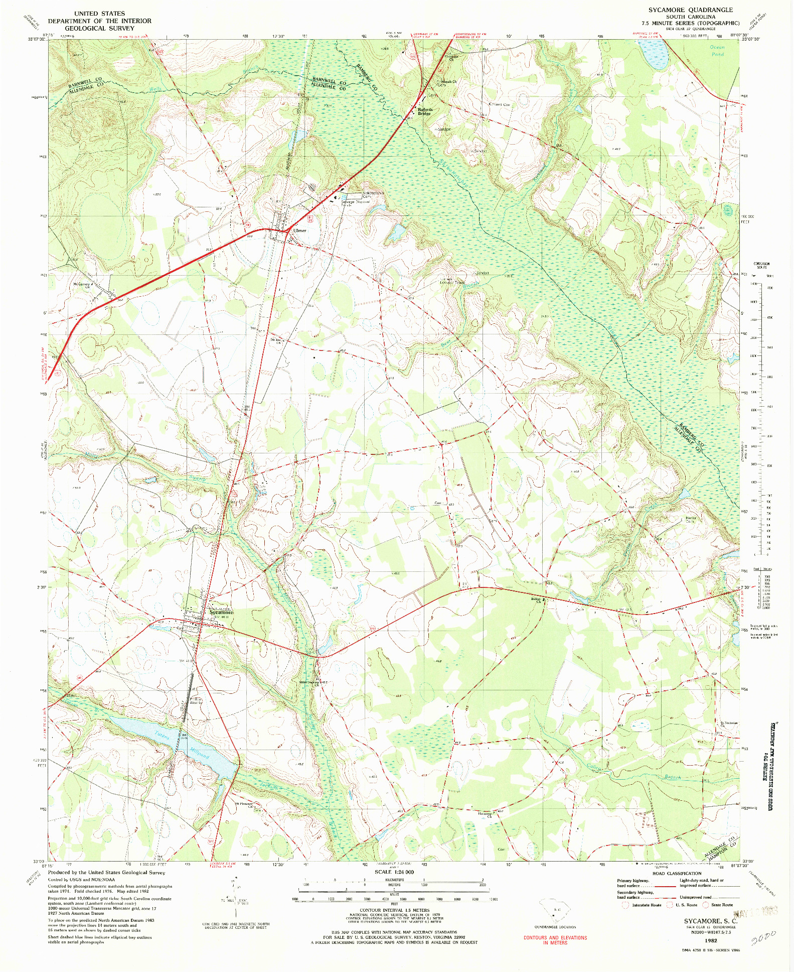 USGS 1:24000-SCALE QUADRANGLE FOR SYCAMORE, SC 1982