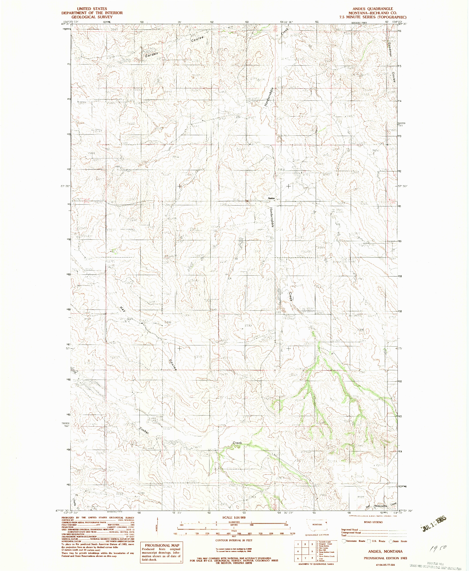 USGS 1:24000-SCALE QUADRANGLE FOR ANDES, MT 1983