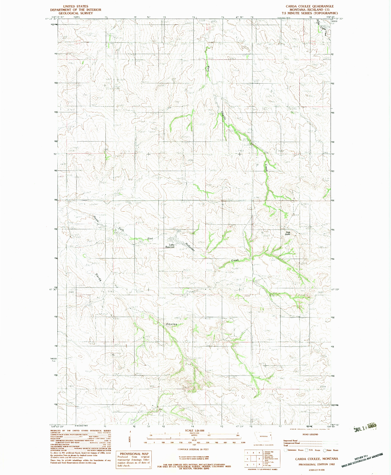 USGS 1:24000-SCALE QUADRANGLE FOR CARDA COULEE, MT 1983