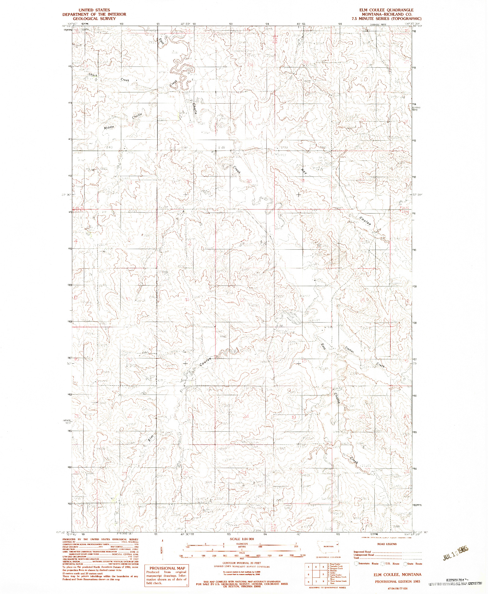 USGS 1:24000-SCALE QUADRANGLE FOR ELM COULEE, MT 1983