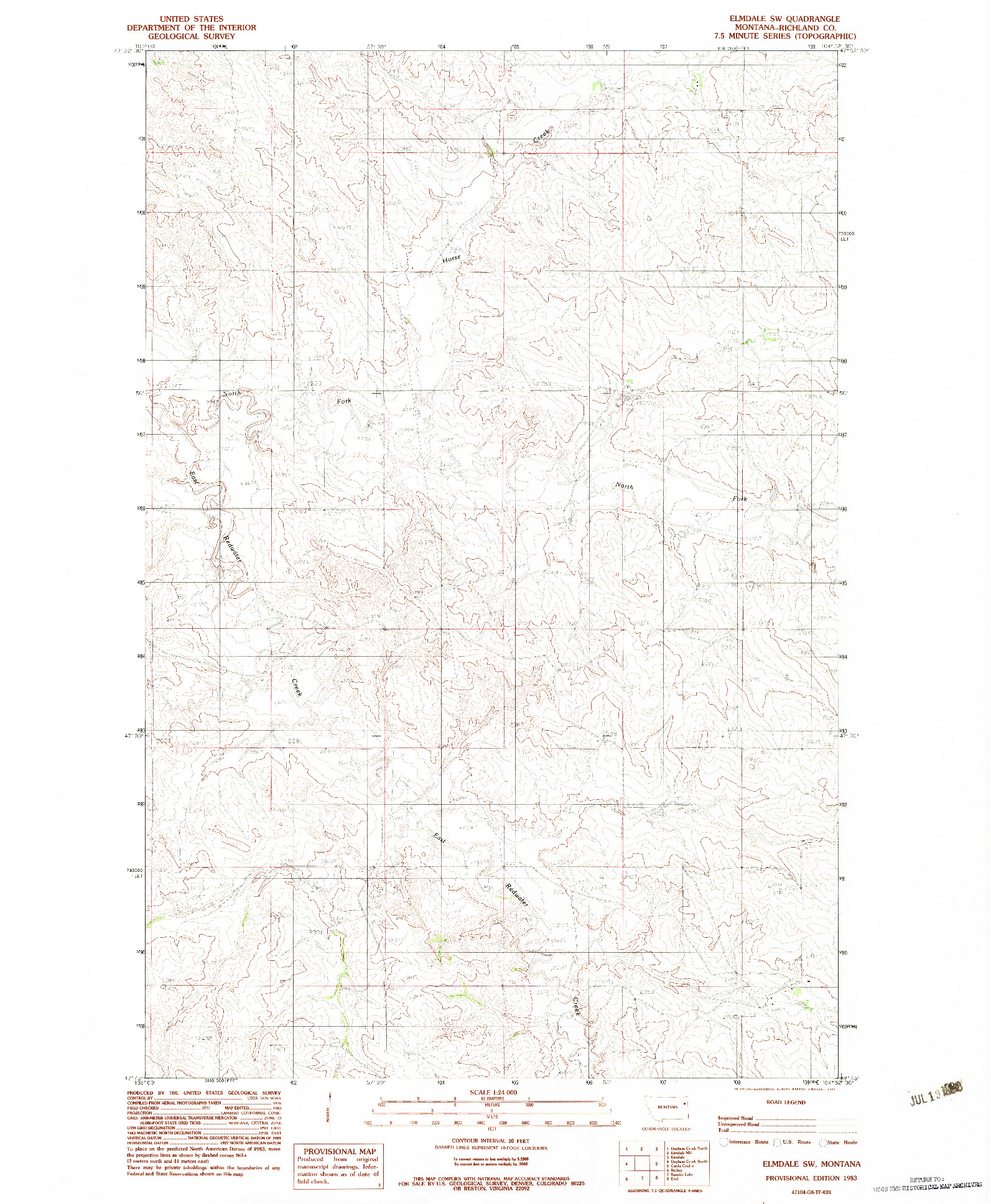 USGS 1:24000-SCALE QUADRANGLE FOR ELMDALE SW, MT 1983