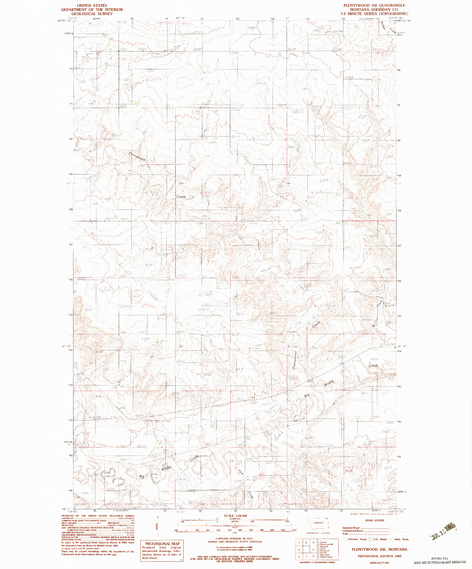USGS 1:24000-SCALE QUADRANGLE FOR PLENTYWOOD SW, MT 1983