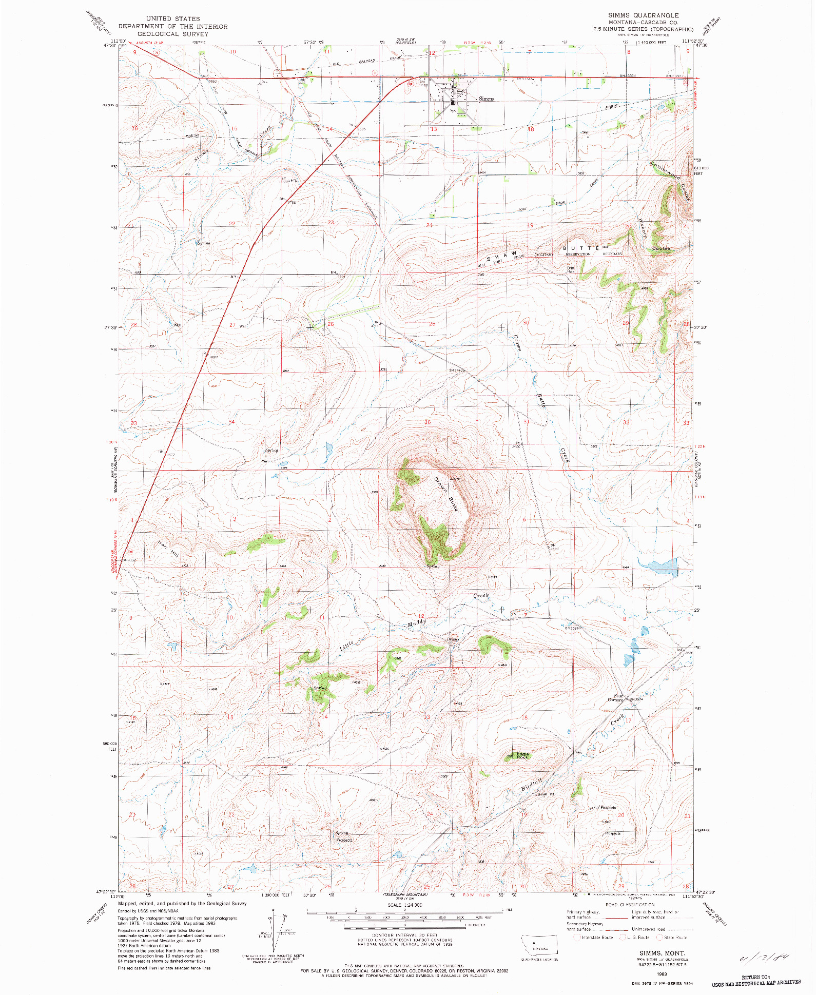 USGS 1:24000-SCALE QUADRANGLE FOR SIMMS, MT 1983