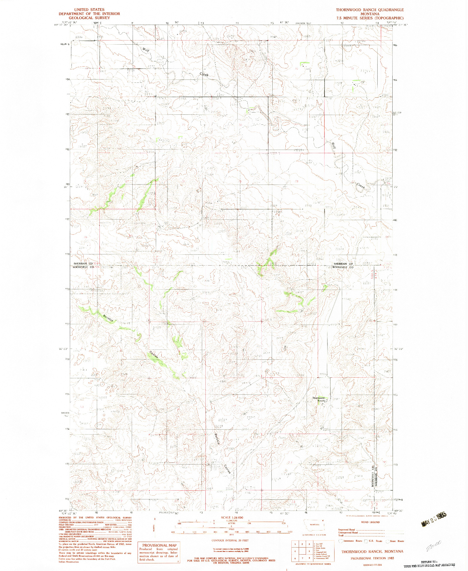 USGS 1:24000-SCALE QUADRANGLE FOR THORNWOOD RANCH, MT 1983