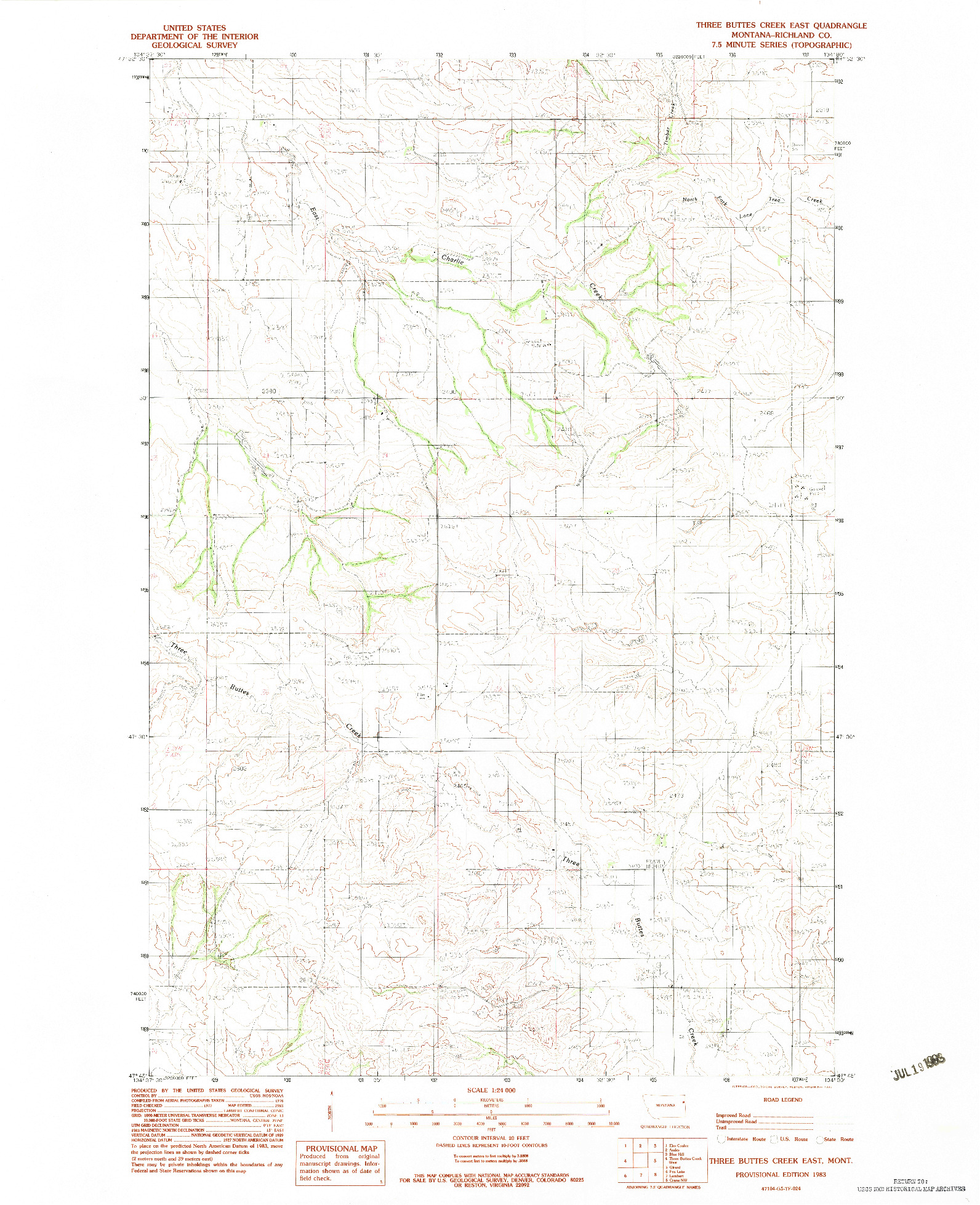 USGS 1:24000-SCALE QUADRANGLE FOR THREE BUTTES CREEK EAST, MT 1983