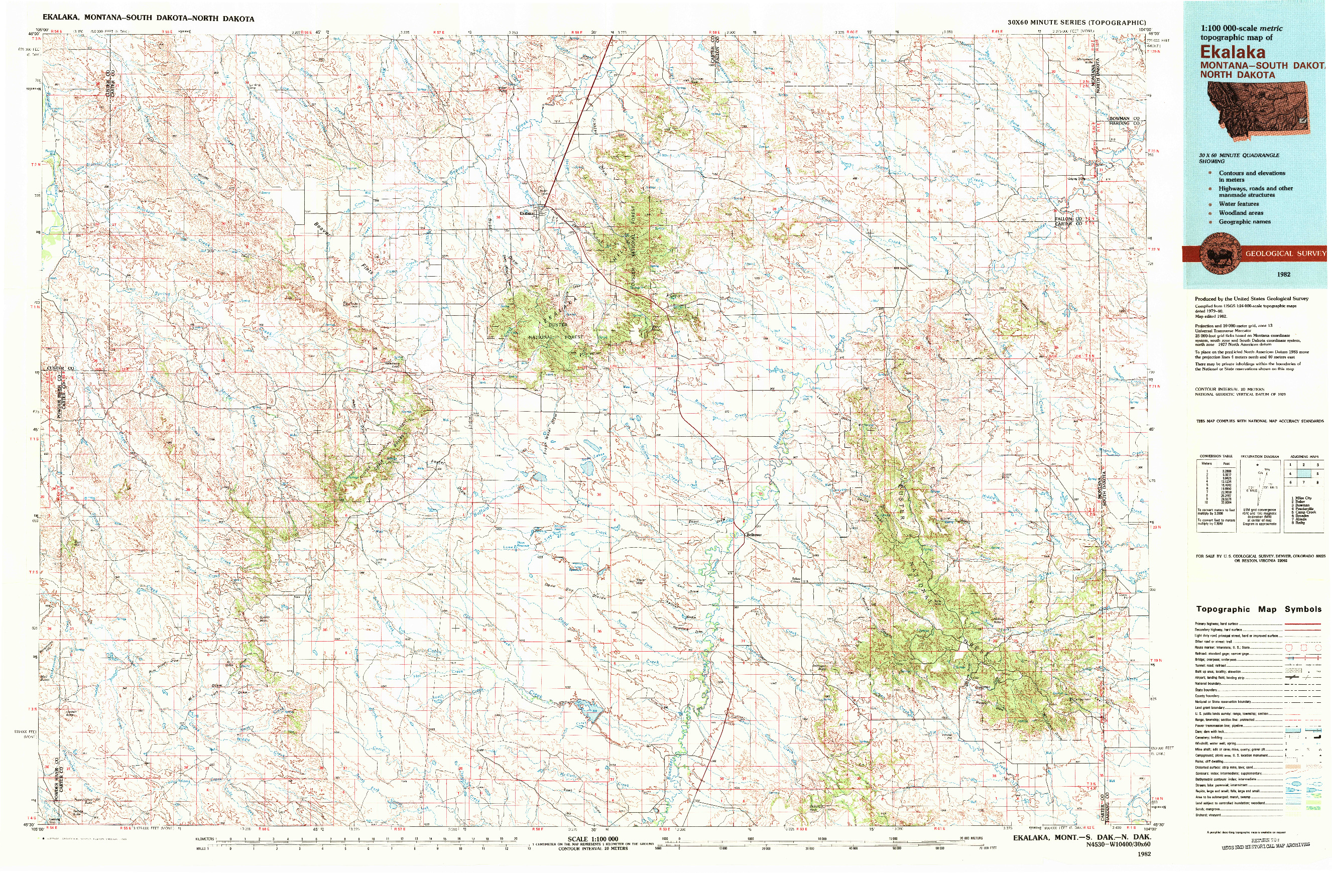 USGS 1:100000-SCALE QUADRANGLE FOR EKALAKA, MT 1982