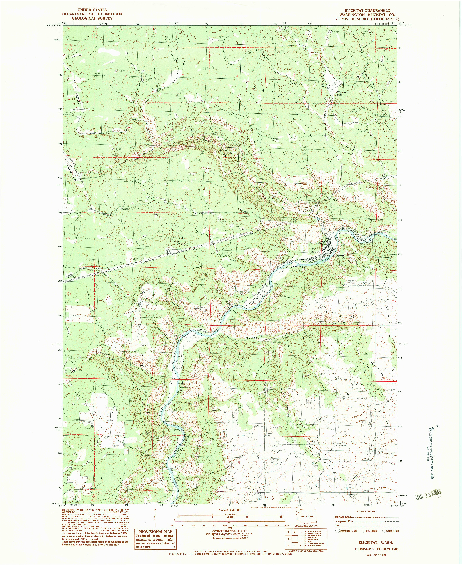 USGS 1:24000-SCALE QUADRANGLE FOR KLICKITAT, WA 1983