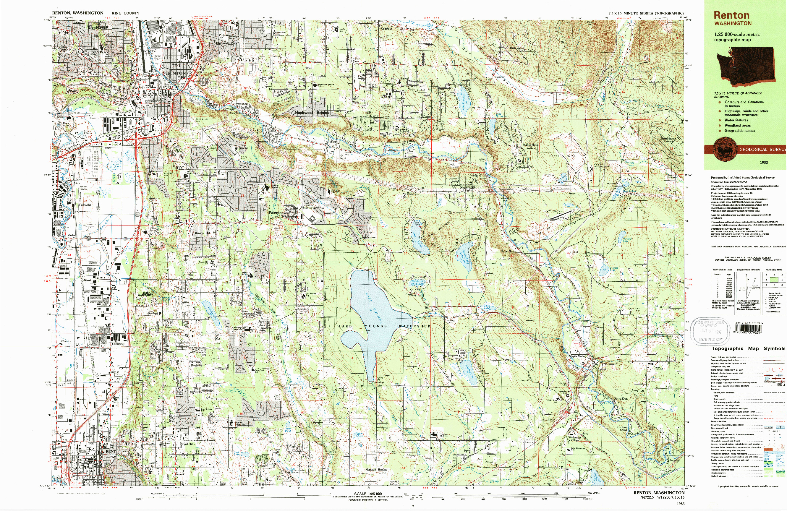 USGS 1:25000-SCALE QUADRANGLE FOR RENTON, WA 1983
