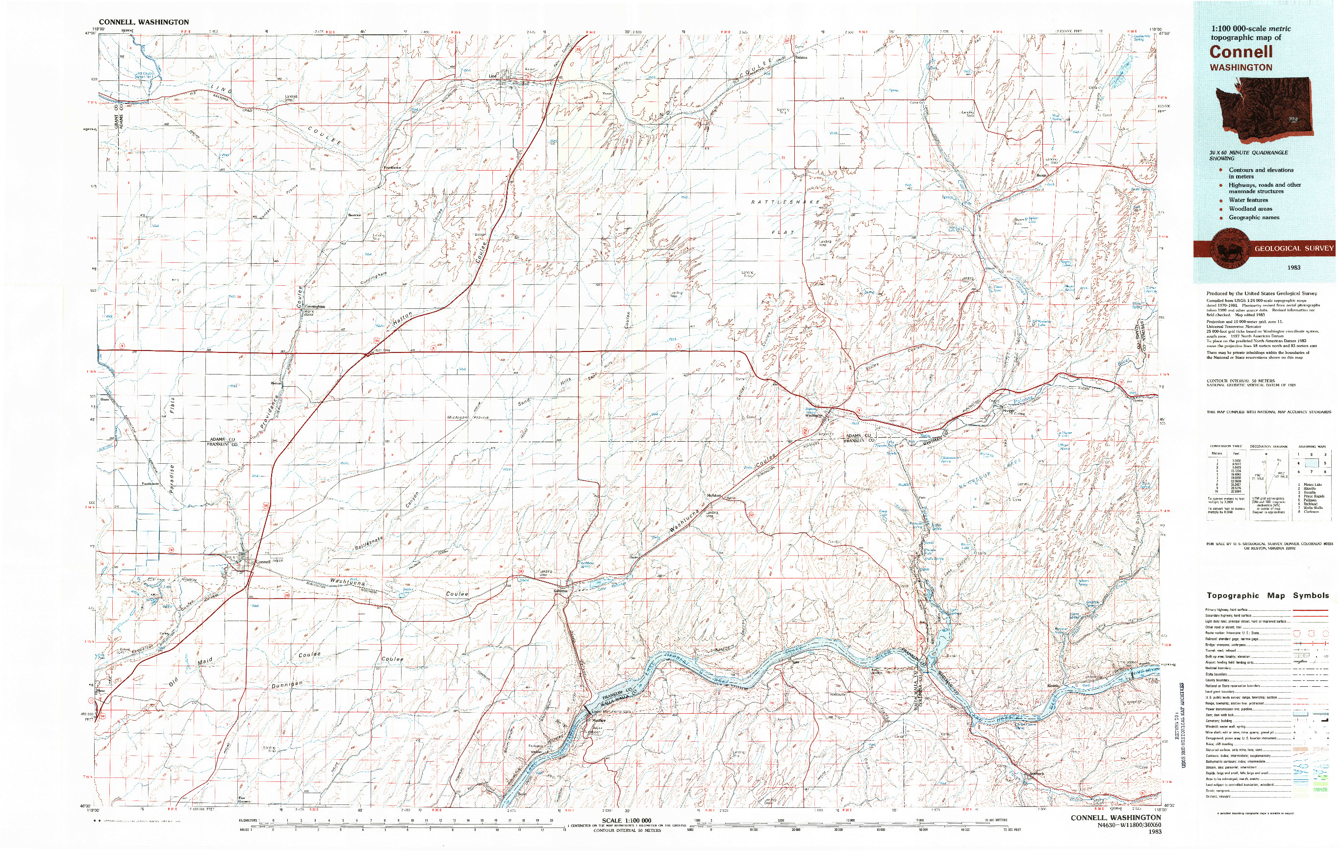 USGS 1:100000-SCALE QUADRANGLE FOR CONNELL, WA 1983