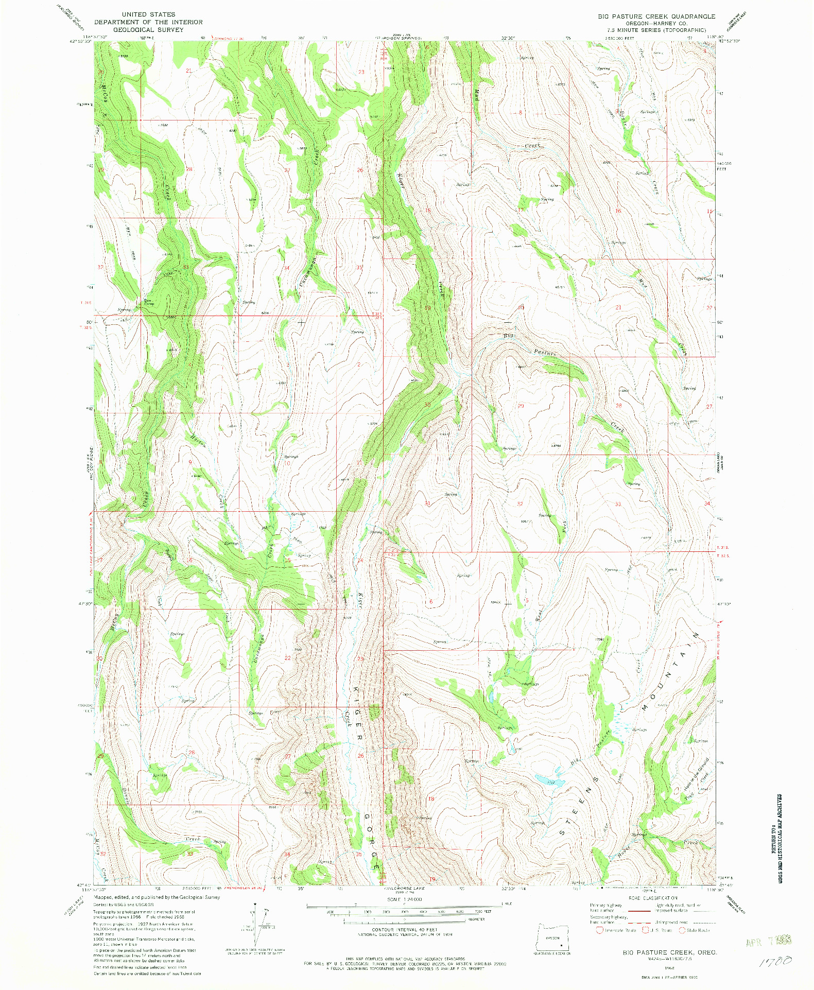 USGS 1:24000-SCALE QUADRANGLE FOR BIG PASTURE CREEK, OR 1968