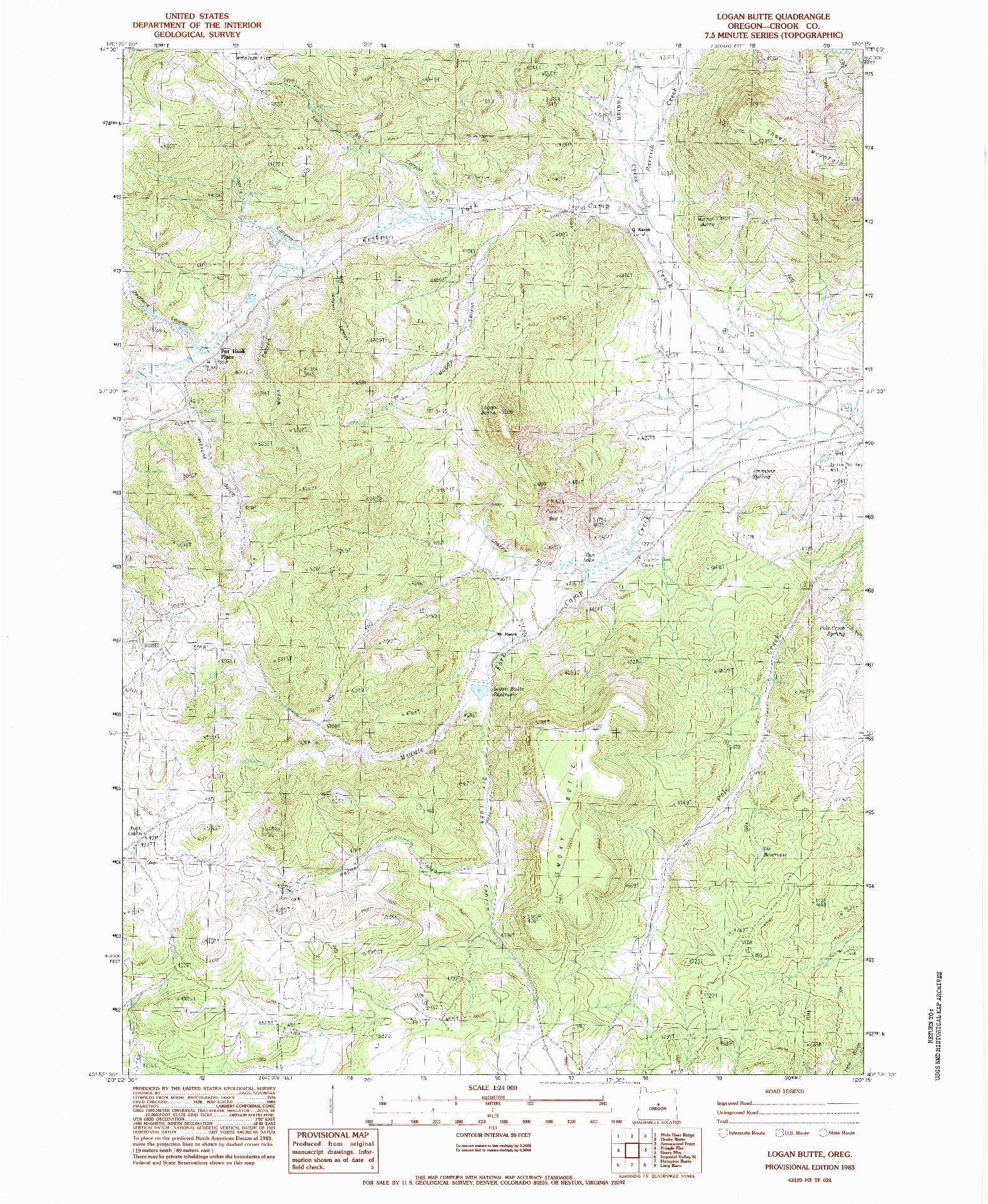 USGS 1:24000-SCALE QUADRANGLE FOR LOGAN BUTTE, OR 1983