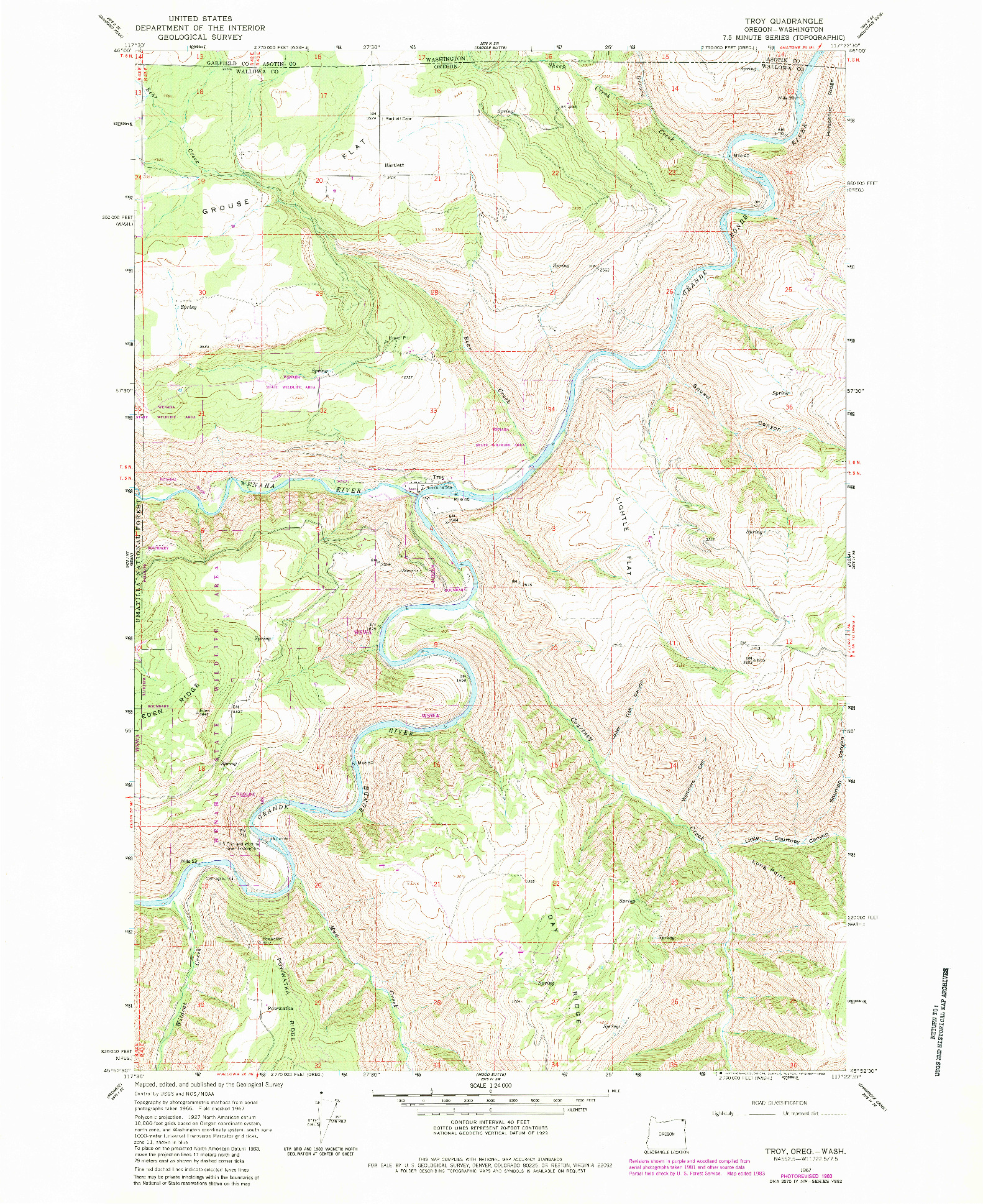 USGS 1:24000-SCALE QUADRANGLE FOR TROY, OR 1967