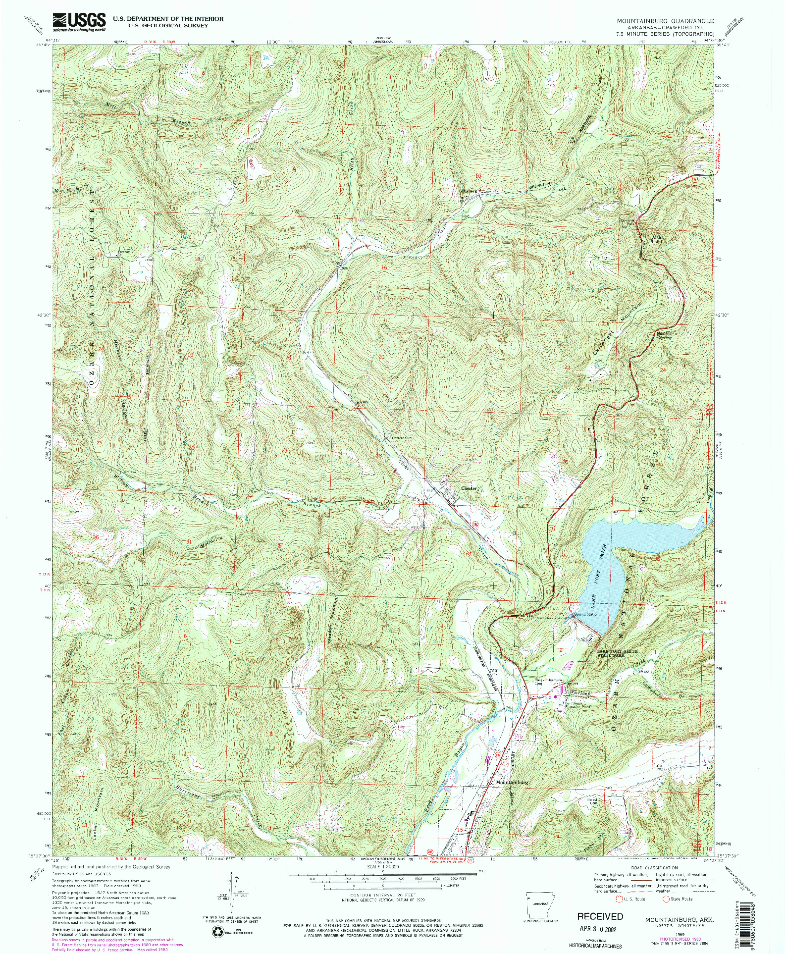 USGS 1:24000-SCALE QUADRANGLE FOR MOUNTAINBURG, AR 1969