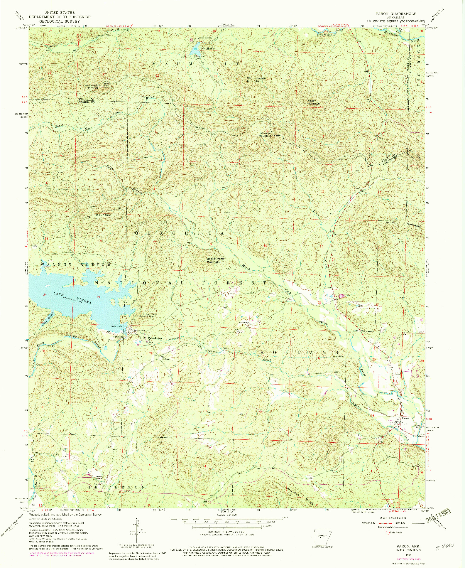 USGS 1:24000-SCALE QUADRANGLE FOR PARON, AR 1963