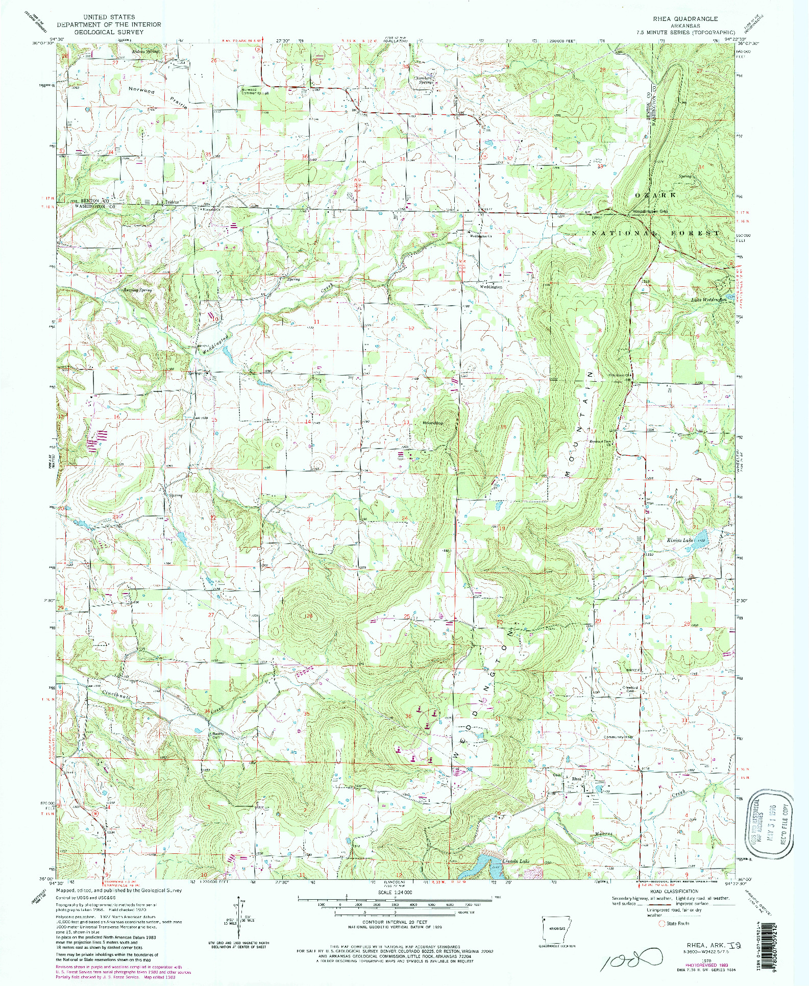 USGS 1:24000-SCALE QUADRANGLE FOR RHEA, AR 1970