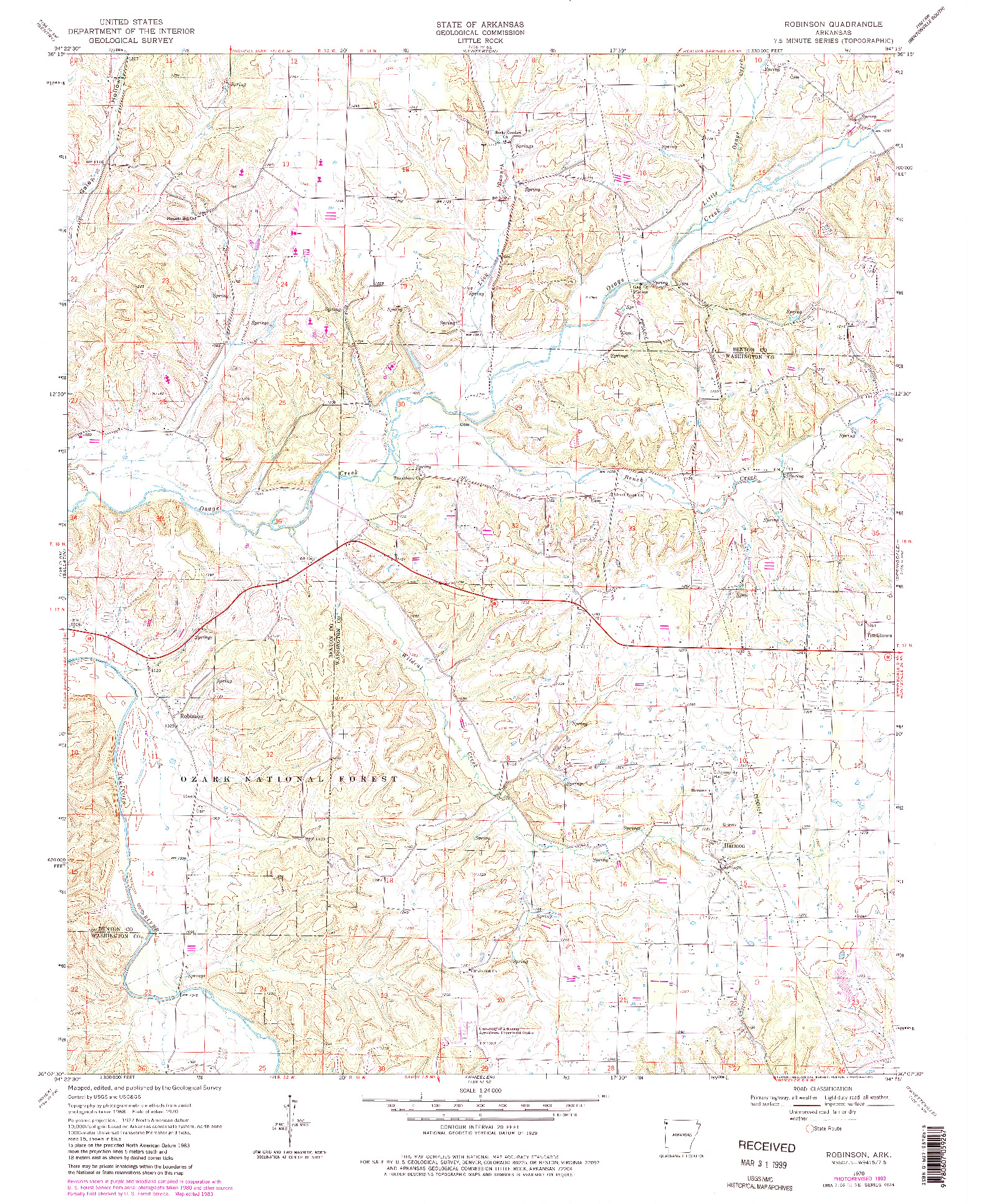 USGS 1:24000-SCALE QUADRANGLE FOR ROBINSON, AR 1970