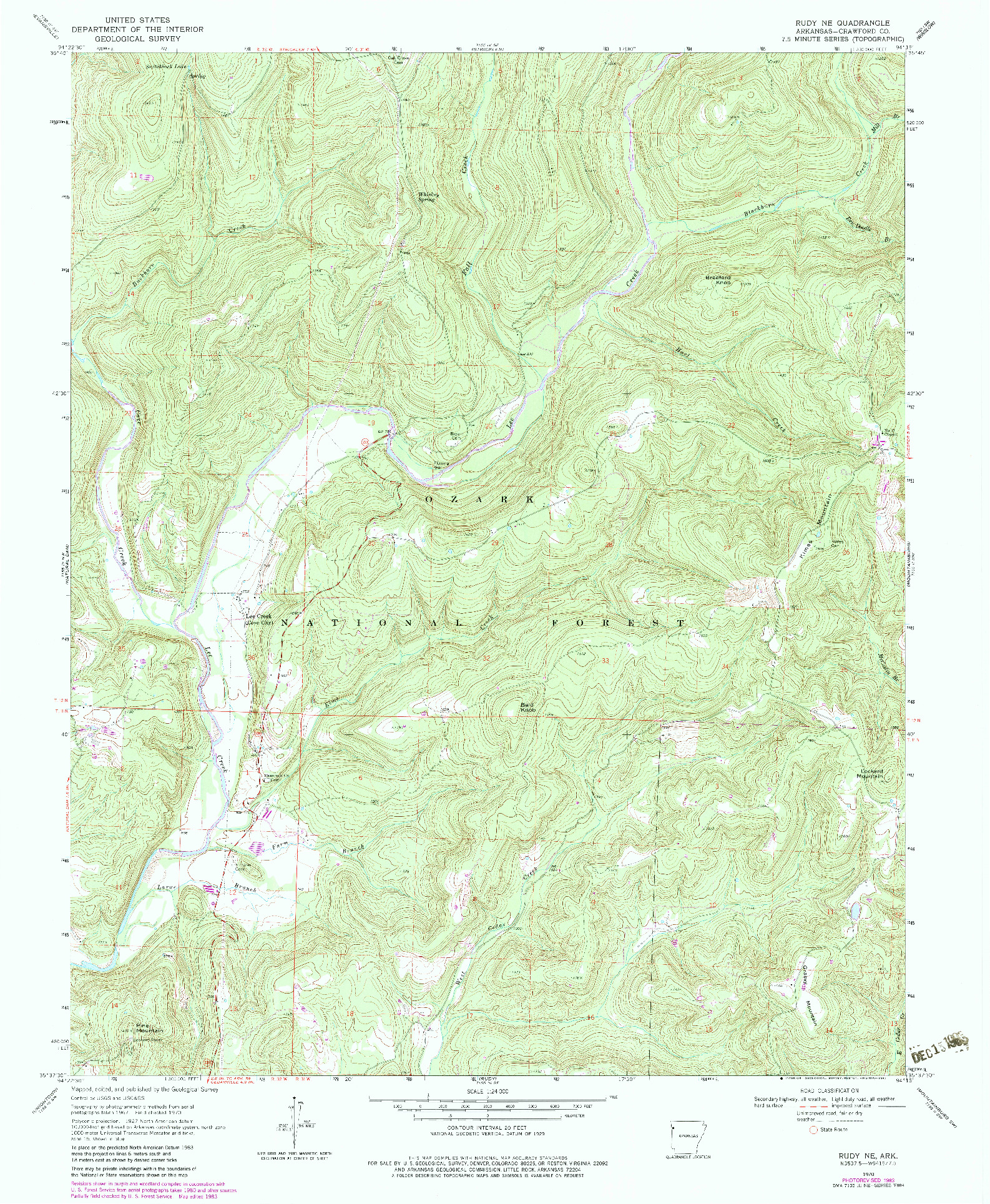 USGS 1:24000-SCALE QUADRANGLE FOR RUDY NE, AR 1970