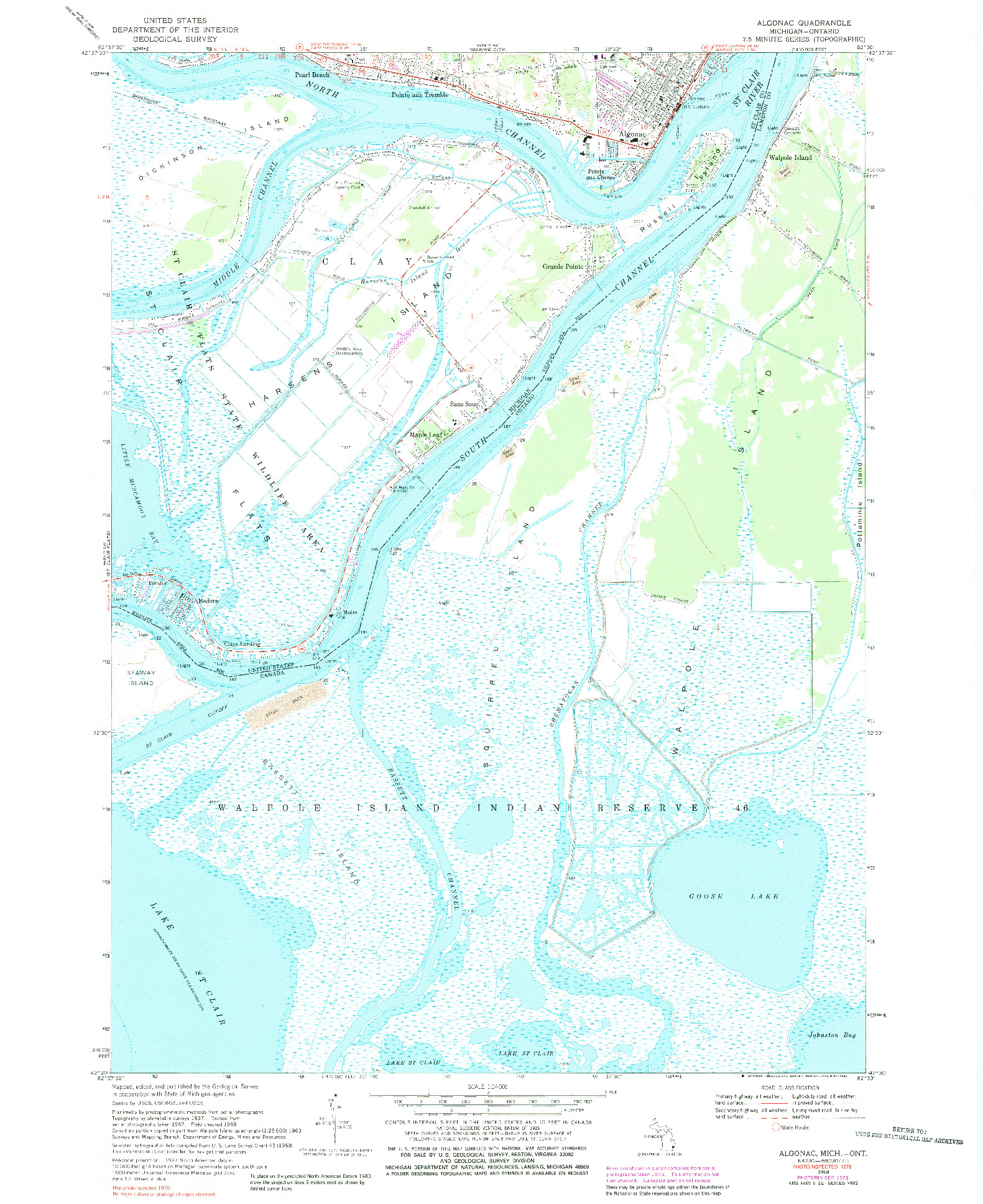 USGS 1:24000-SCALE QUADRANGLE FOR ALGONAC, MI 1968
