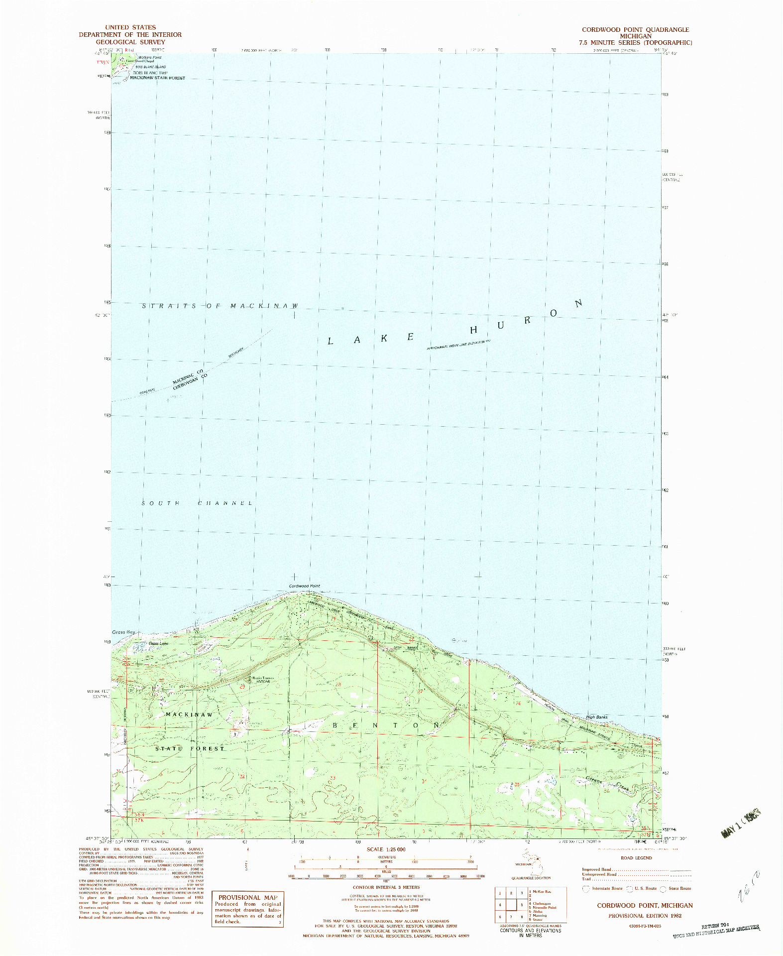 USGS 1:25000-SCALE QUADRANGLE FOR CORDWOOD POINT, MI 1982