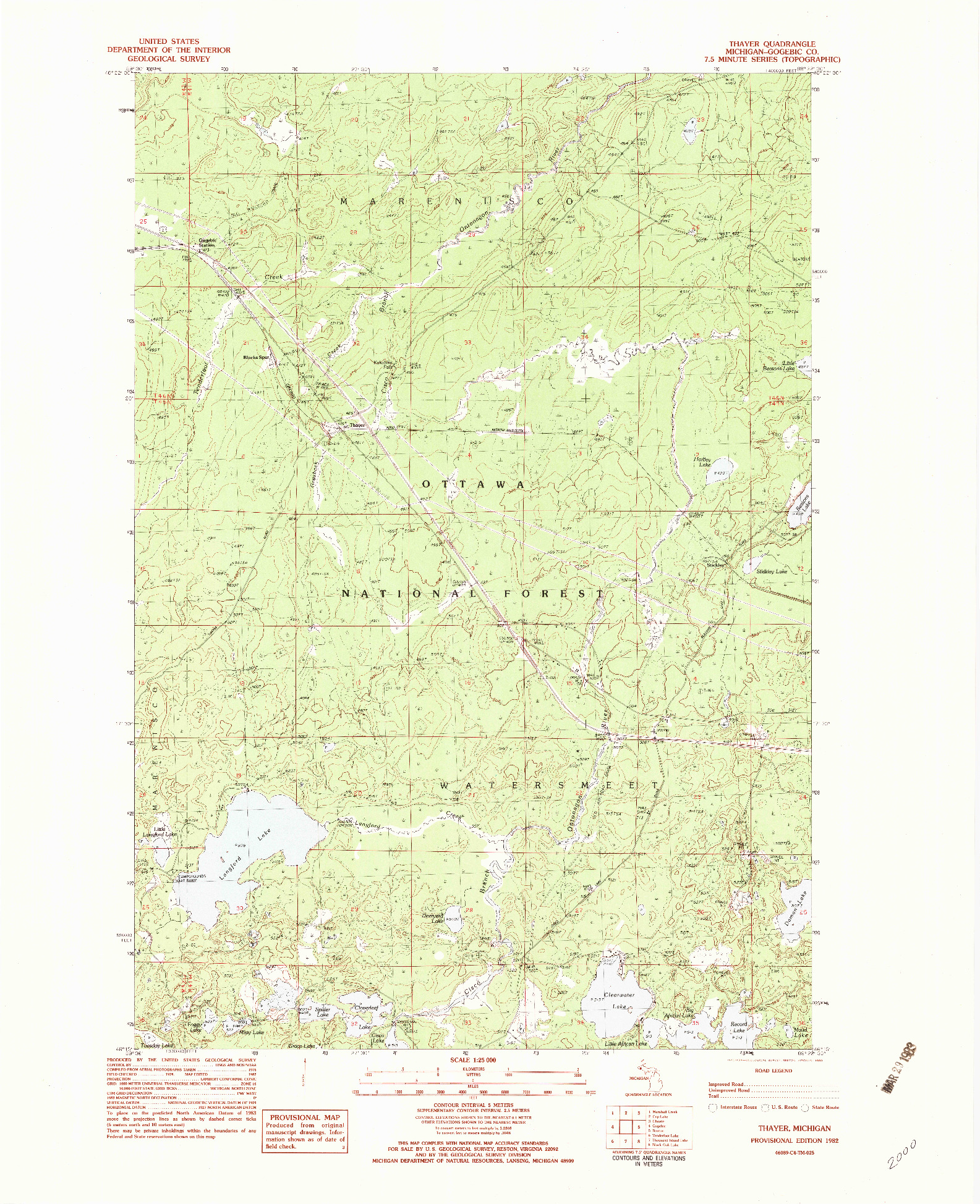 USGS 1:25000-SCALE QUADRANGLE FOR THAYER, MI 1982