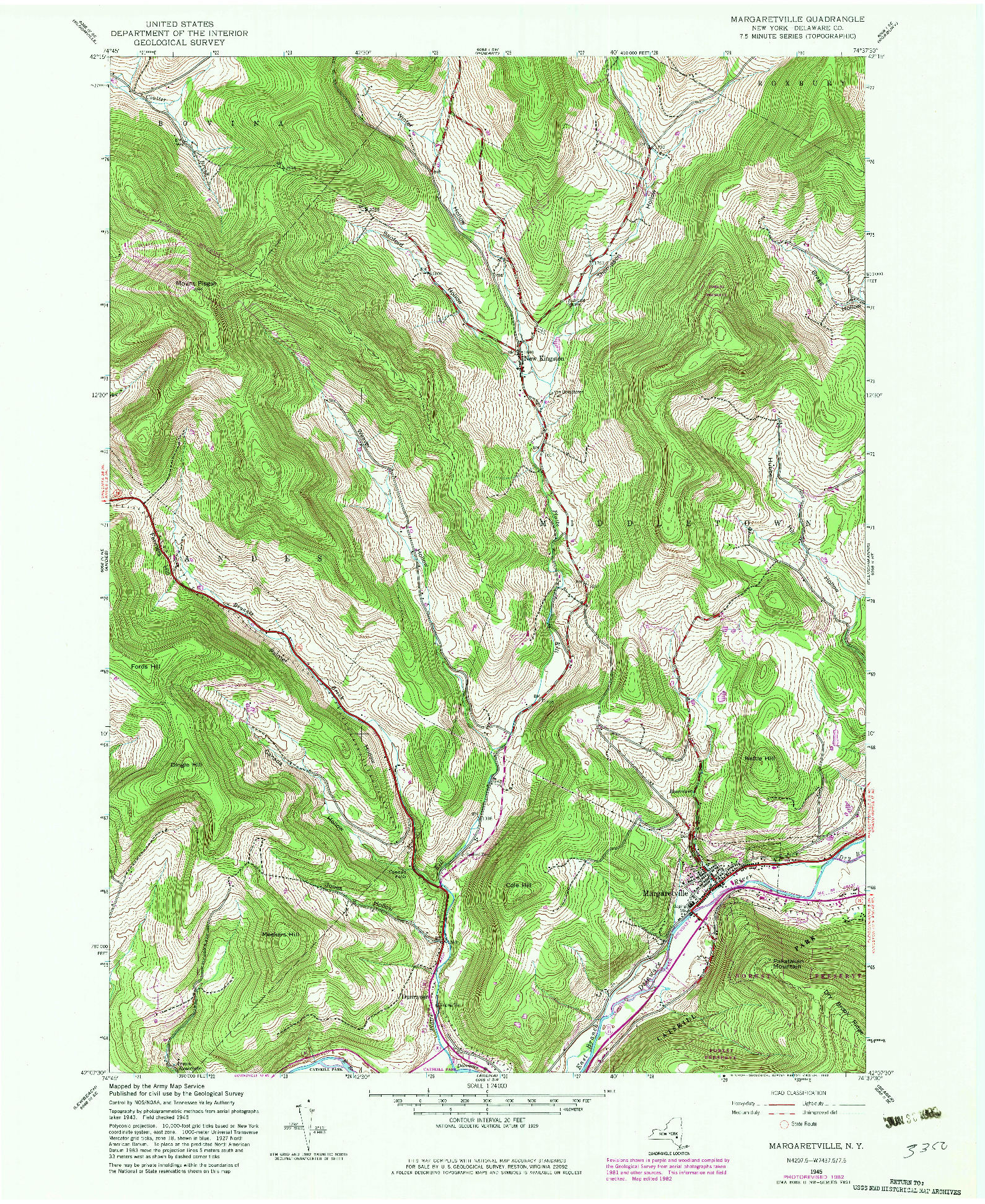 USGS 1:24000-SCALE QUADRANGLE FOR MARGARETVILLE, NY 1945