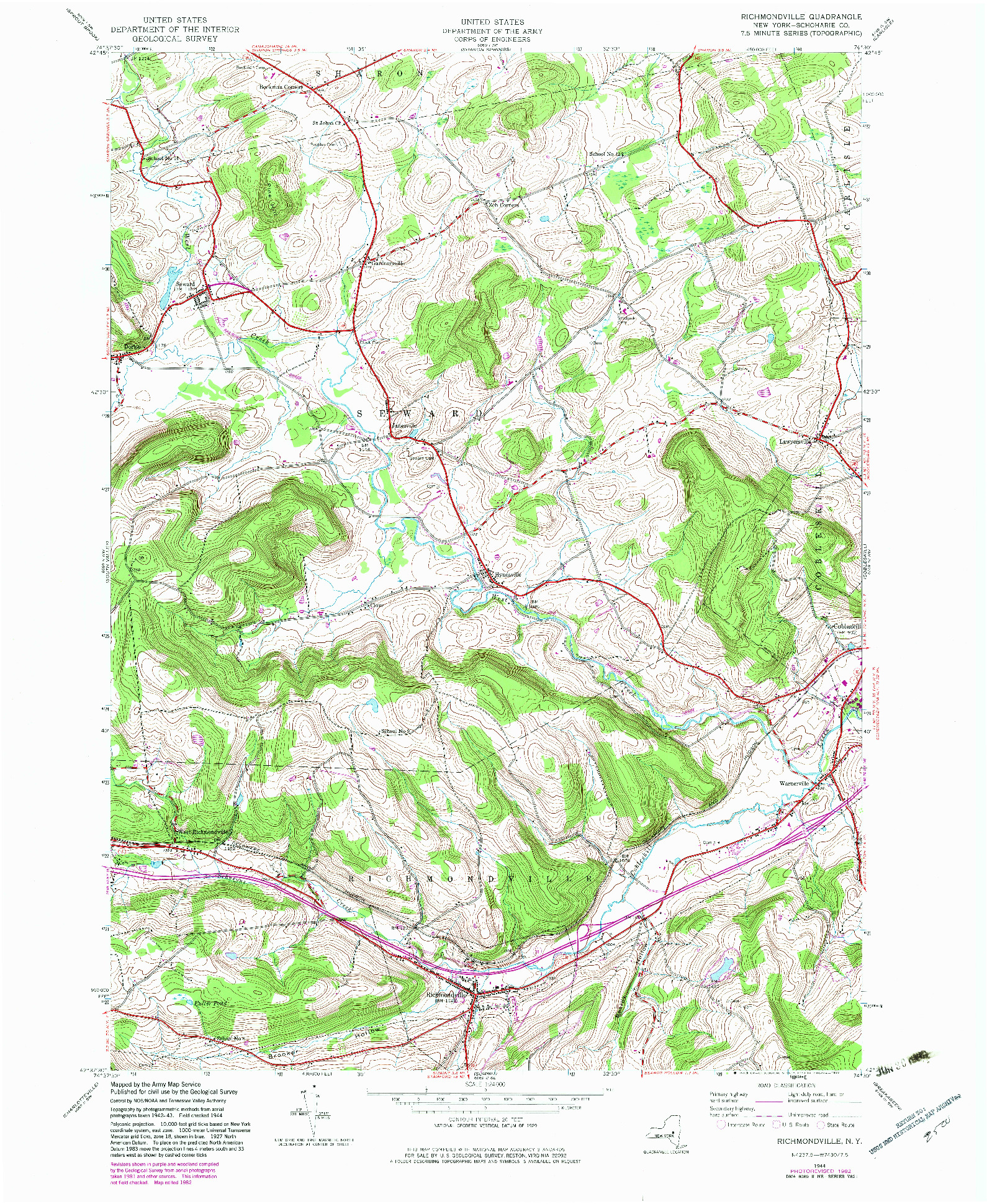 USGS 1:24000-SCALE QUADRANGLE FOR RICHMONDVILLE, NY 1944