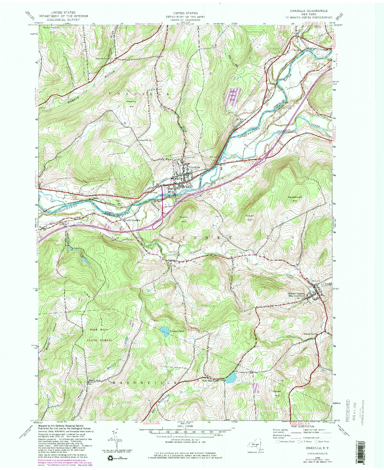 USGS 1:24000-SCALE QUADRANGLE FOR UNADILLA, NY 1943