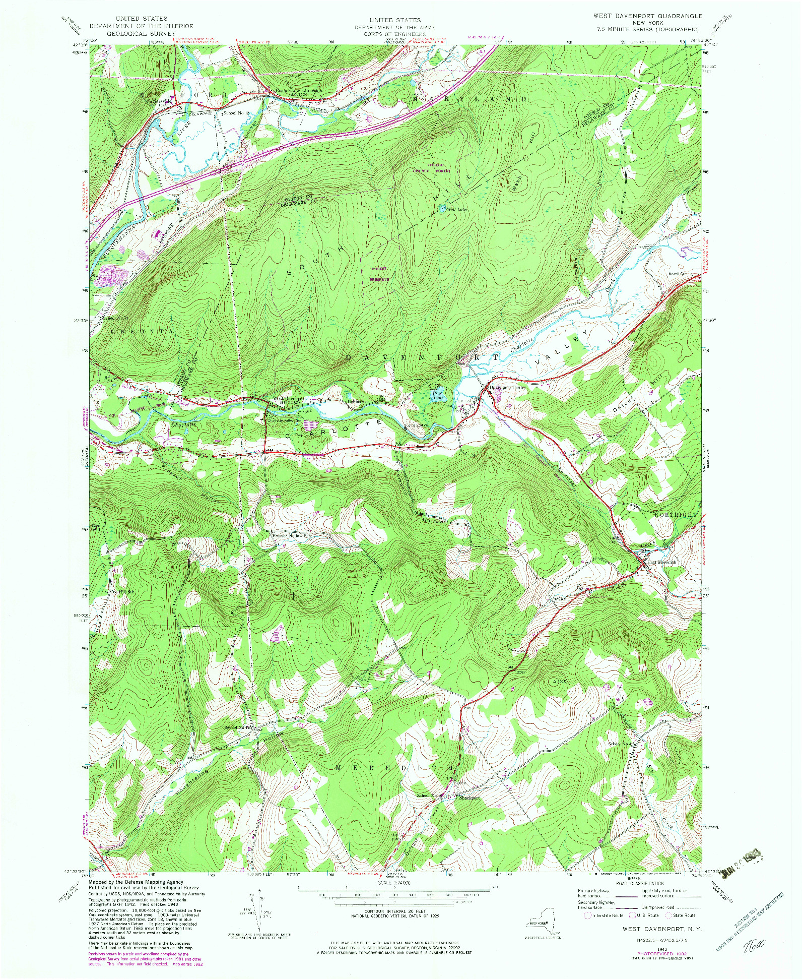 USGS 1:24000-SCALE QUADRANGLE FOR WEST DAVENPORT, NY 1943