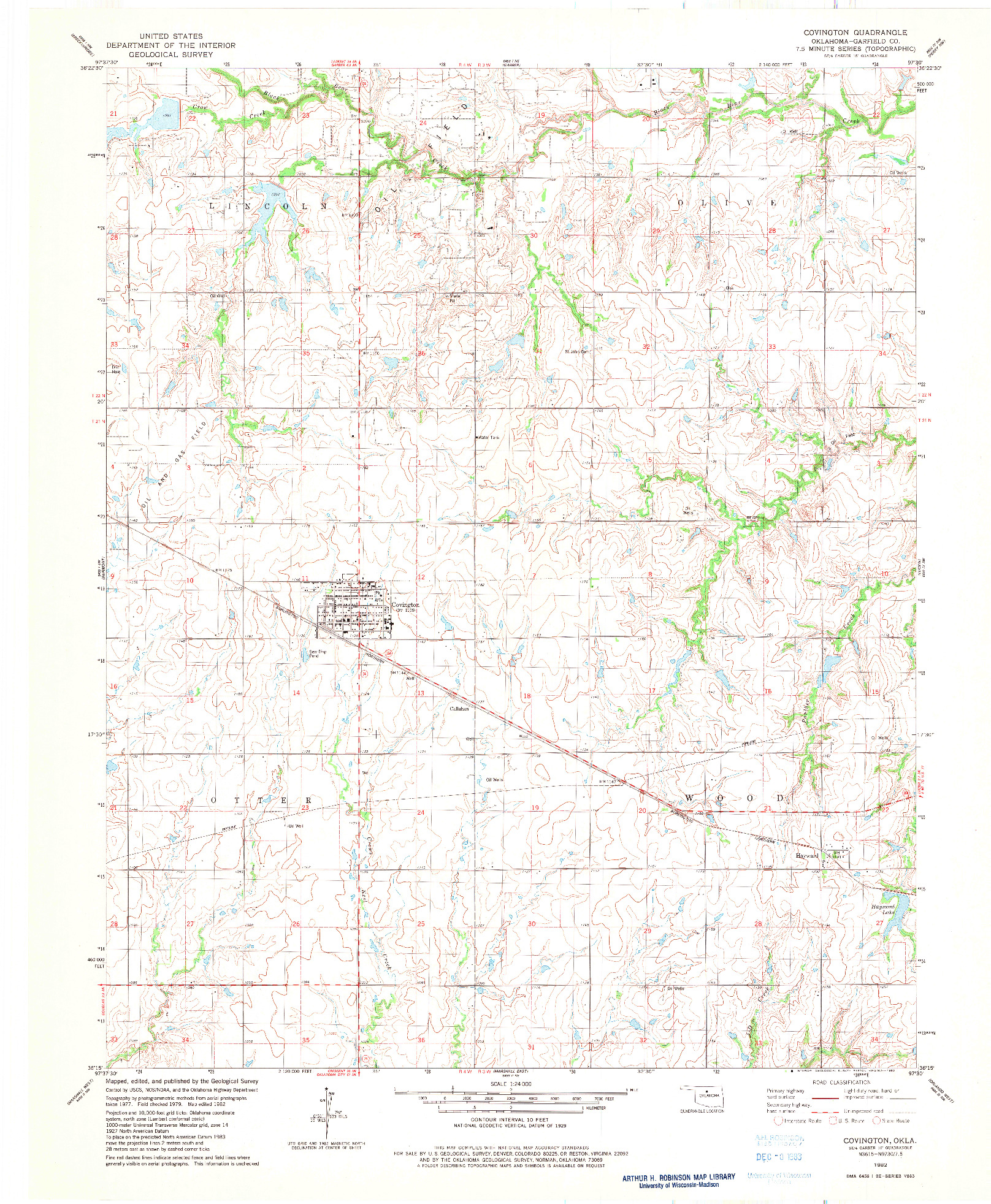 USGS 1:24000-SCALE QUADRANGLE FOR COVINGTON, OK 1982