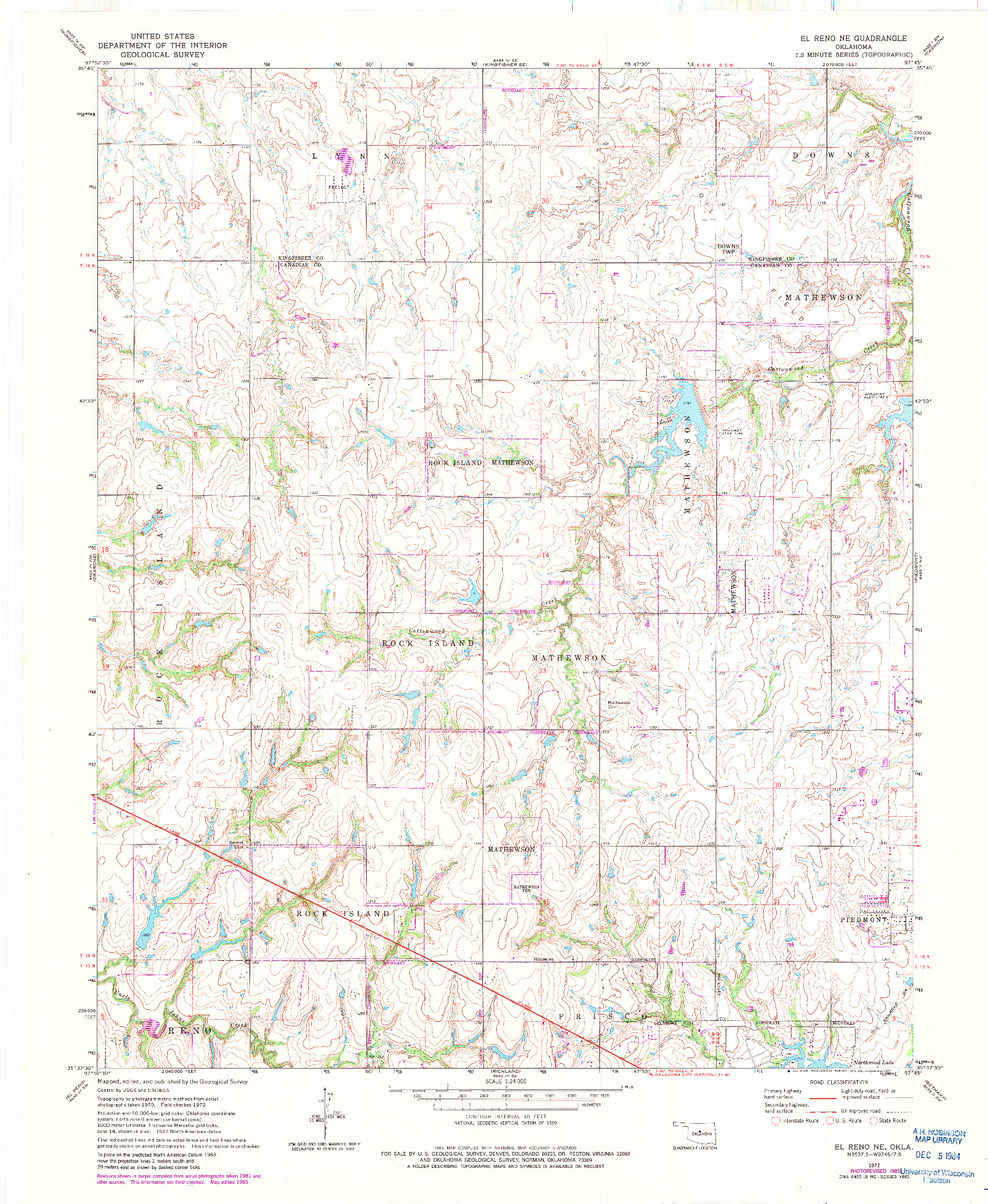 USGS 1:24000-SCALE QUADRANGLE FOR EL RENO NE, OK 1972