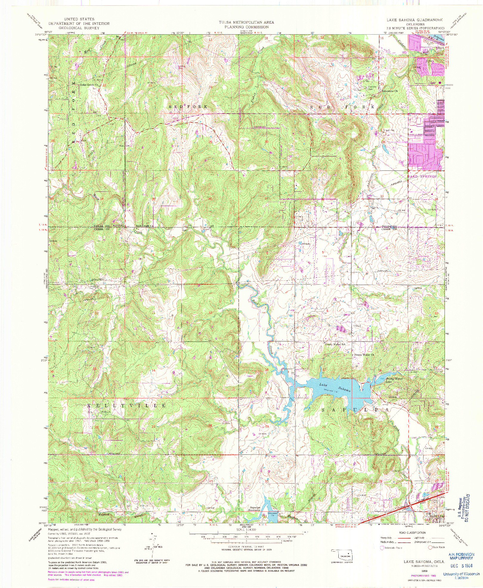 USGS 1:24000-SCALE QUADRANGLE FOR LAKE SAHOMA, OK 1959