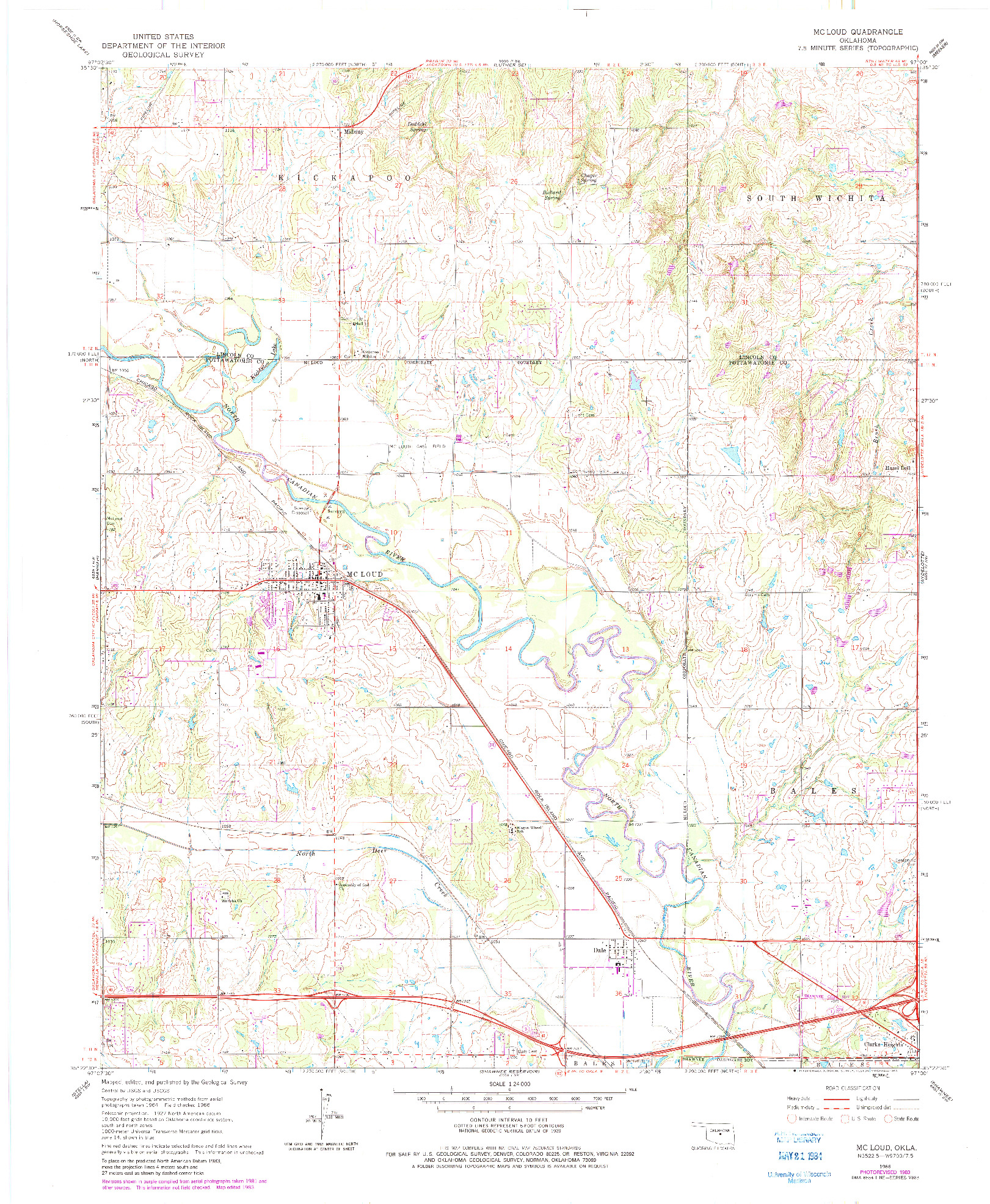 USGS 1:24000-SCALE QUADRANGLE FOR MC LOUD, OK 1966