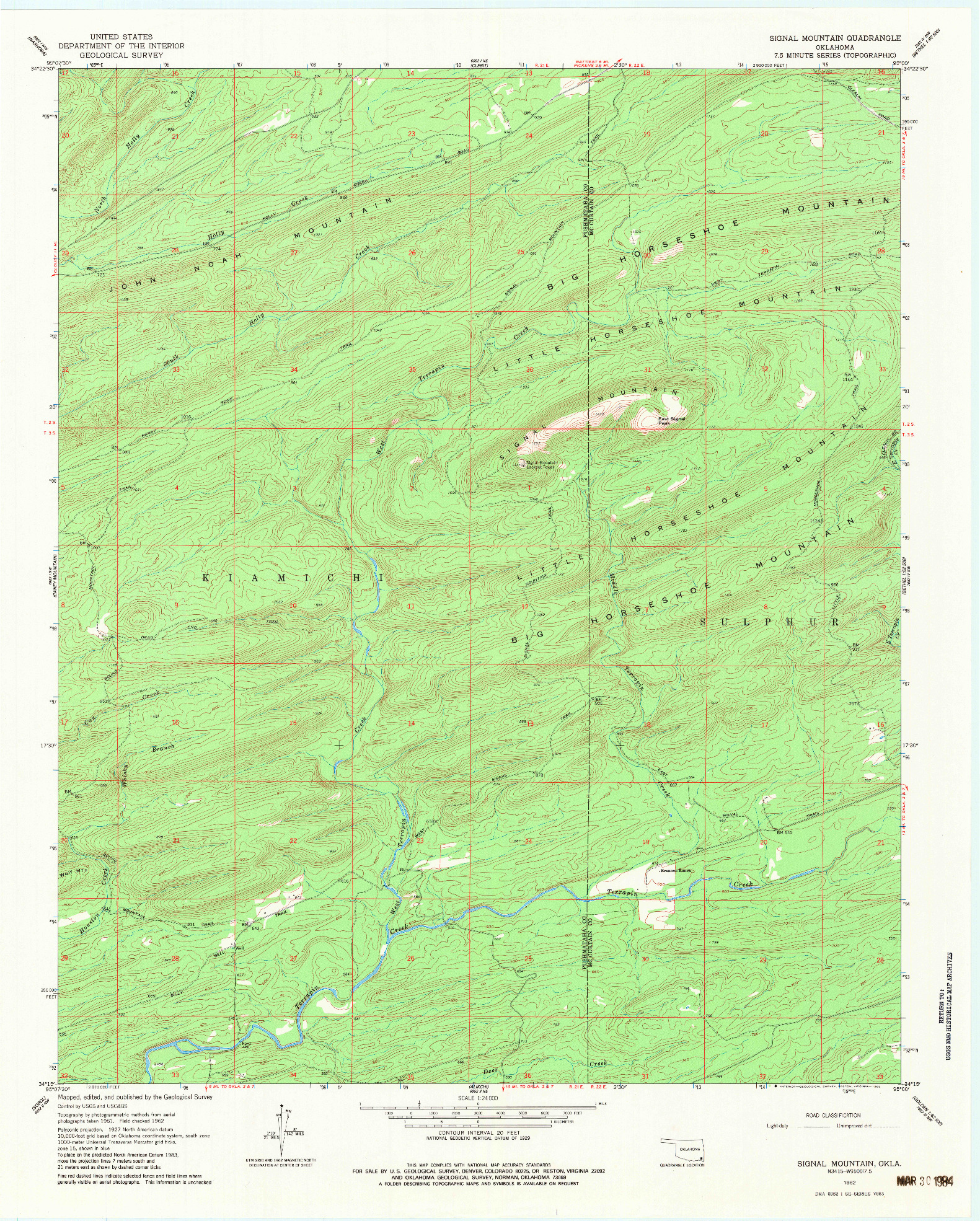 USGS 1:24000-SCALE QUADRANGLE FOR SIGNAL MOUNTAIN, OK 1962