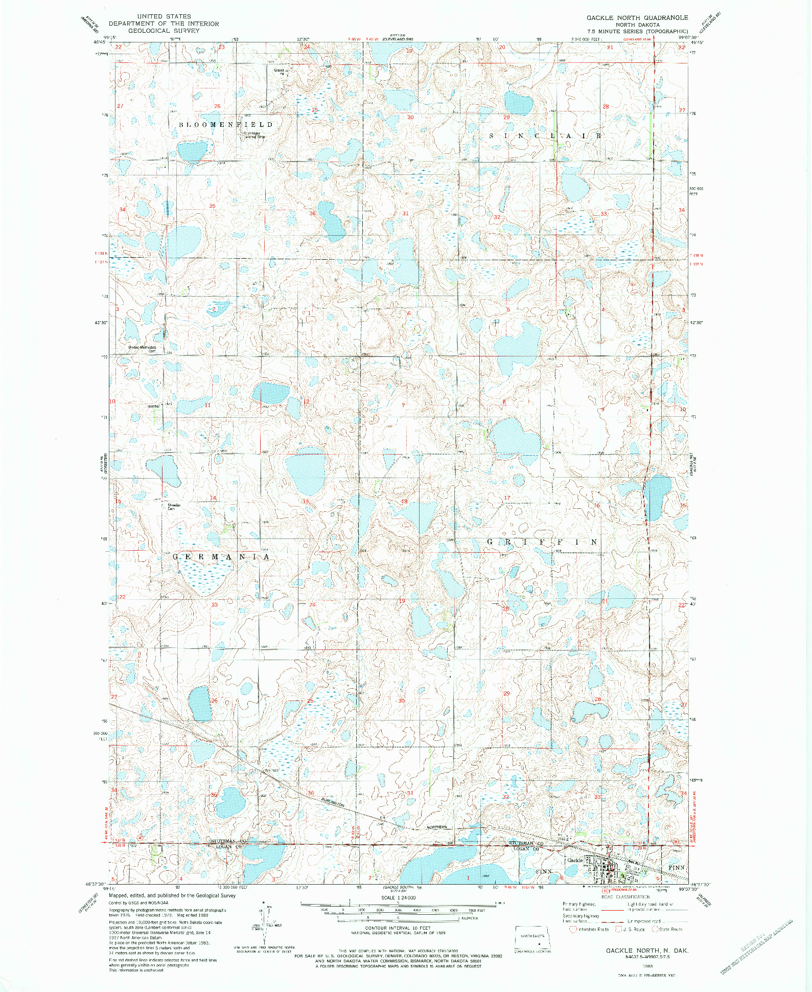 USGS 1:24000-SCALE QUADRANGLE FOR GACKLE NORTH, ND 1983