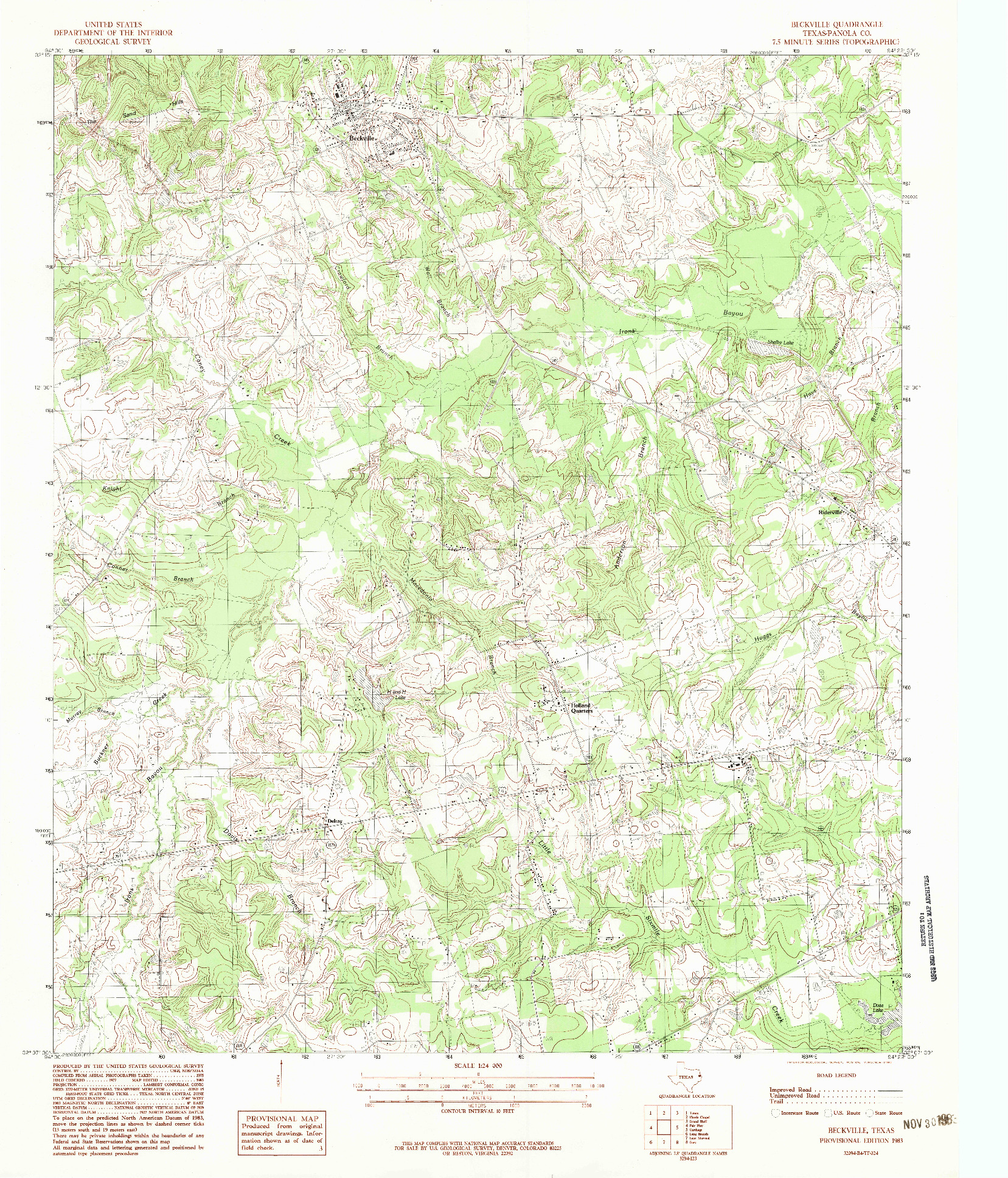 USGS 1:24000-SCALE QUADRANGLE FOR BECKVILLE, TX 1983