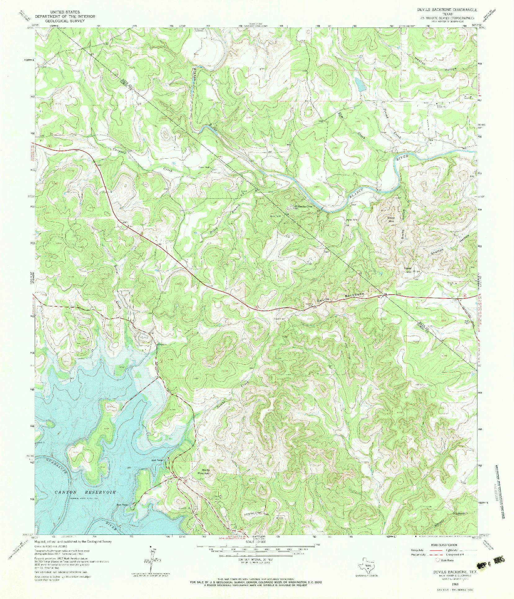 USGS 1:24000-SCALE QUADRANGLE FOR DEVILS BACKBONE, TX 1963