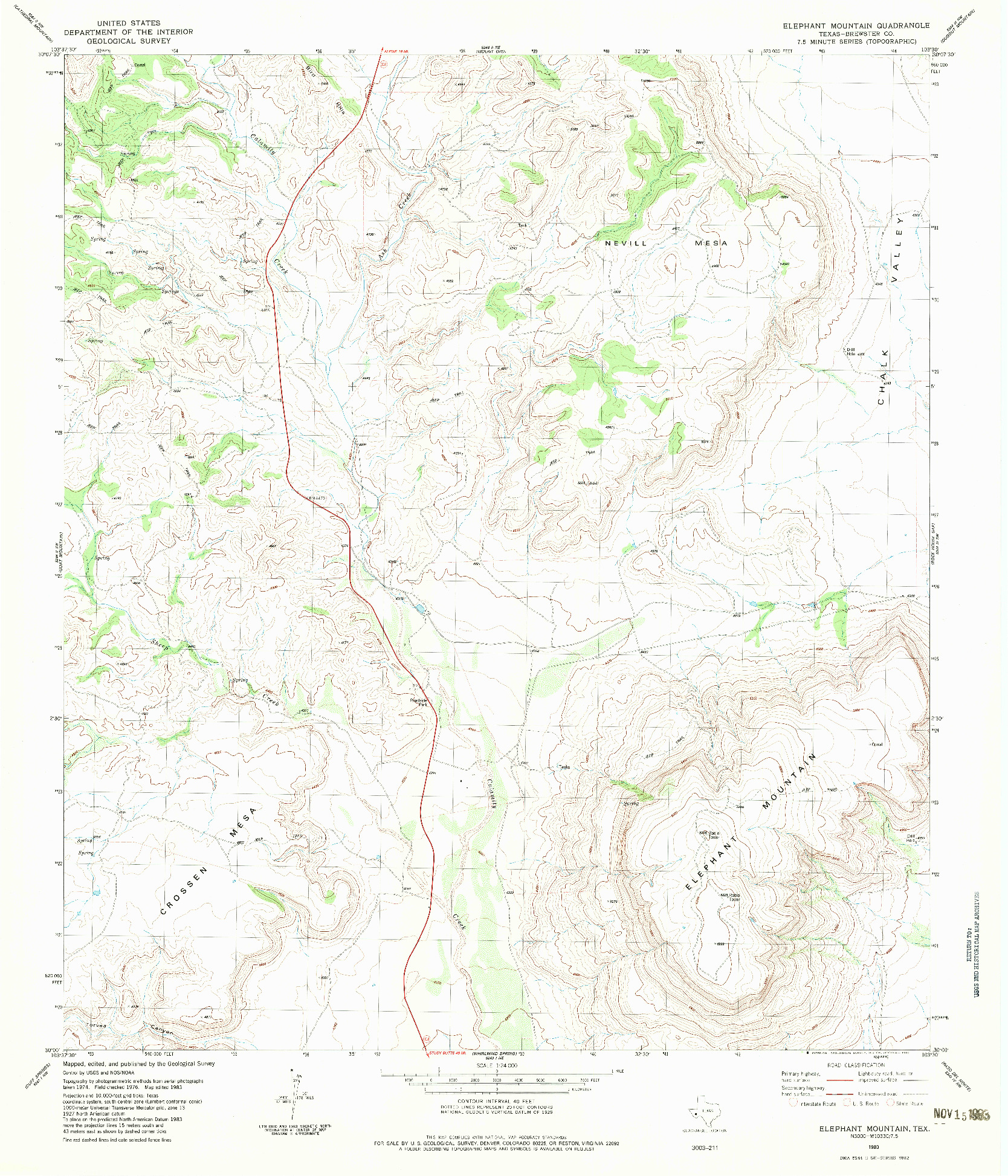 USGS 1:24000-SCALE QUADRANGLE FOR ELEPHANT MOUNTAIN, TX 1983