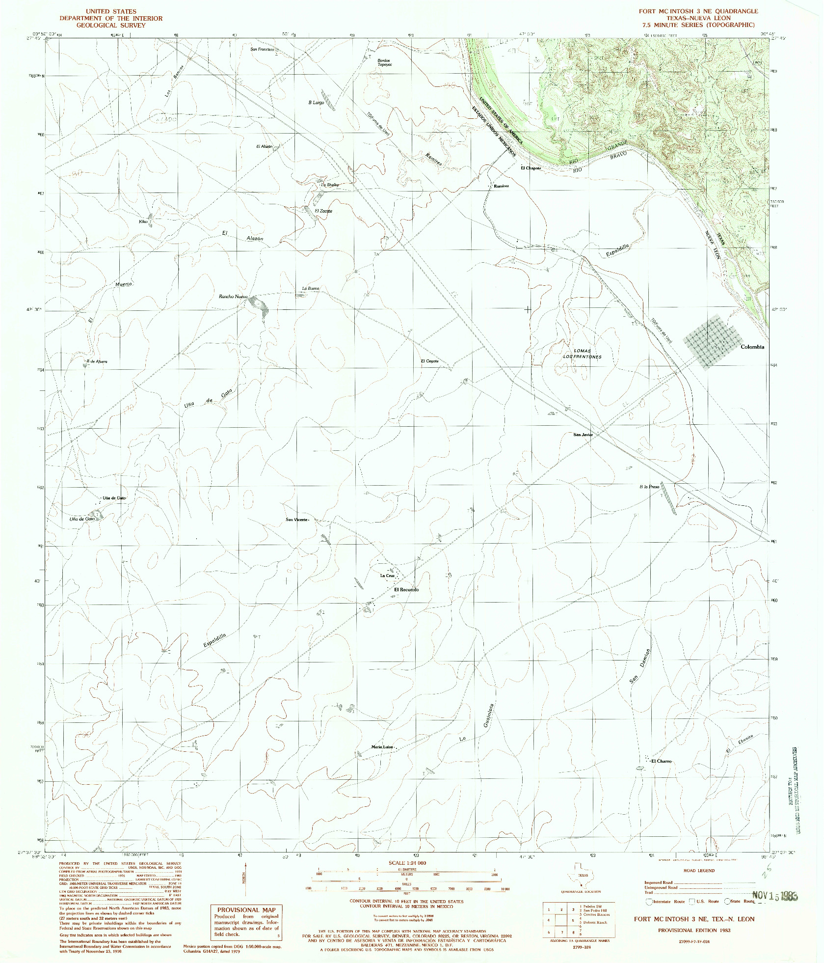 USGS 1:24000-SCALE QUADRANGLE FOR FORT MCINTOSH 3 NE, TX 1983