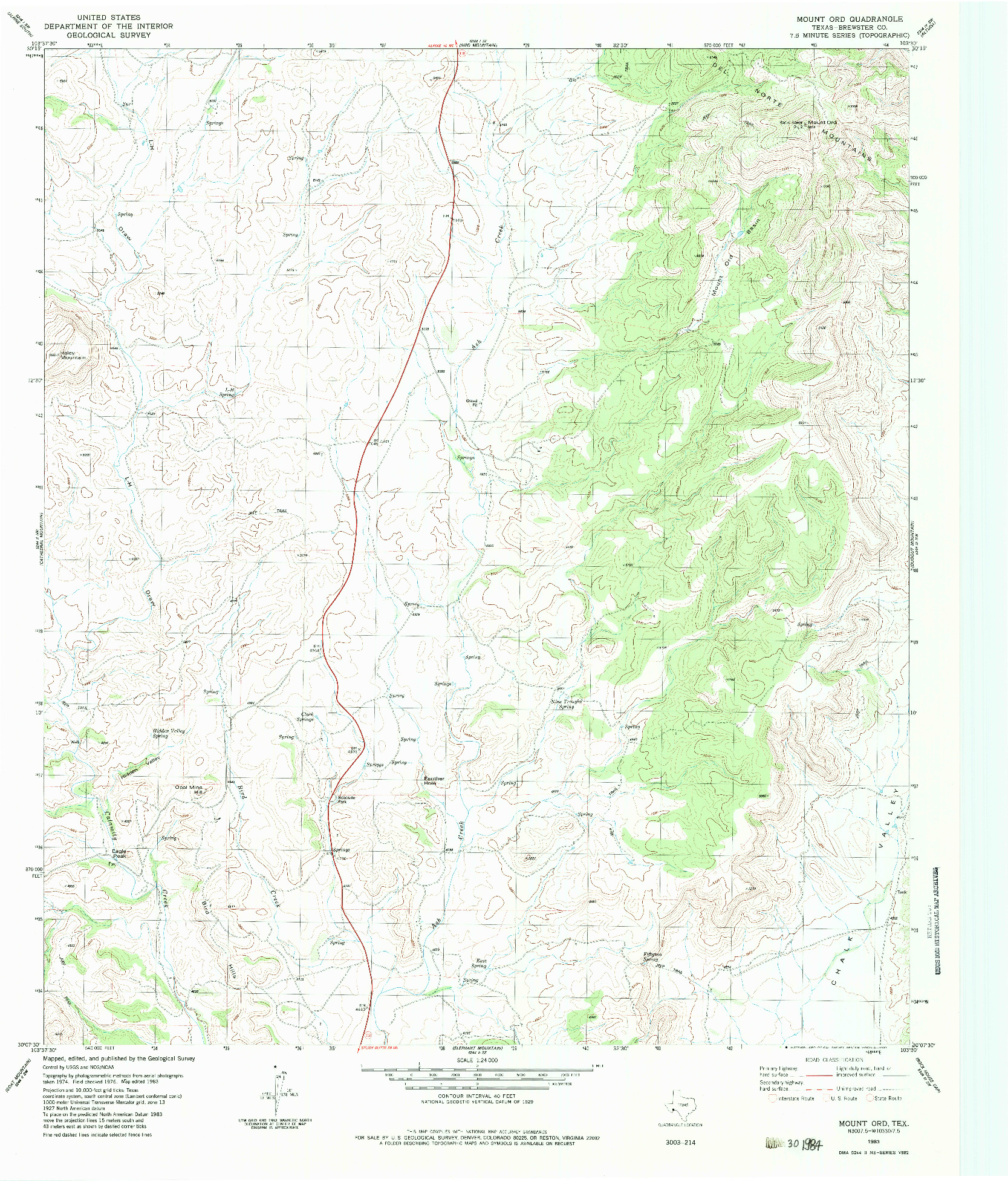 USGS 1:24000-SCALE QUADRANGLE FOR MOUNT ORD, TX 1983