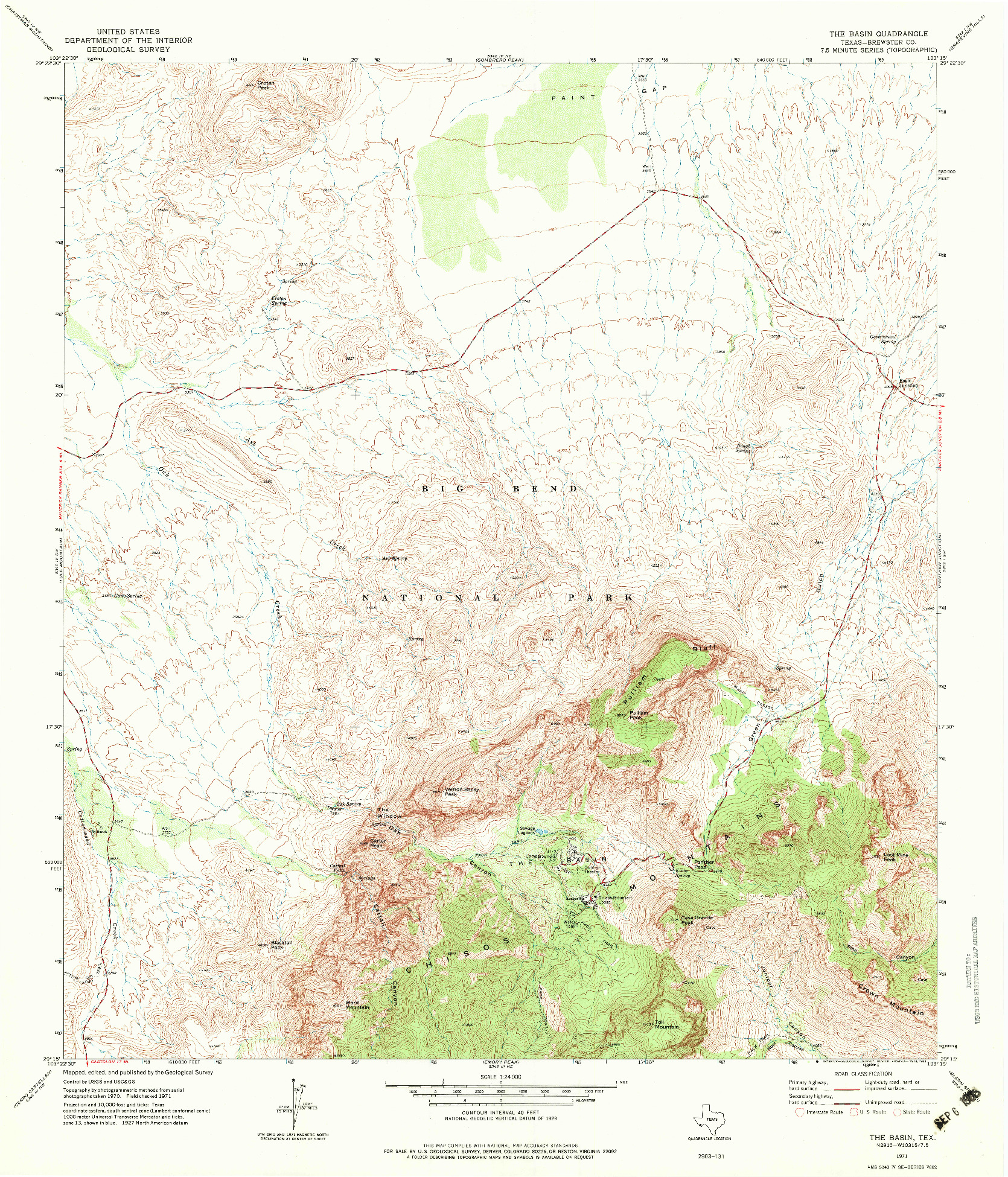 USGS 1:24000-SCALE QUADRANGLE FOR THE BASIN, TX 1971