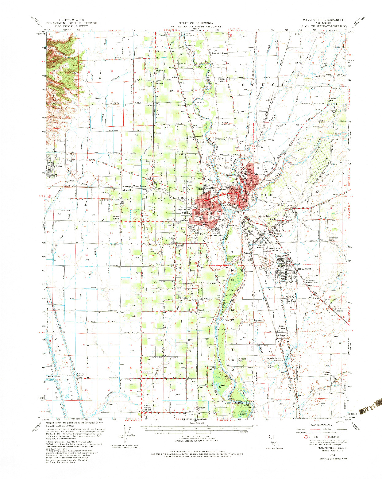 USGS 1:62500-SCALE QUADRANGLE FOR MARYSVILLE, CA 1952