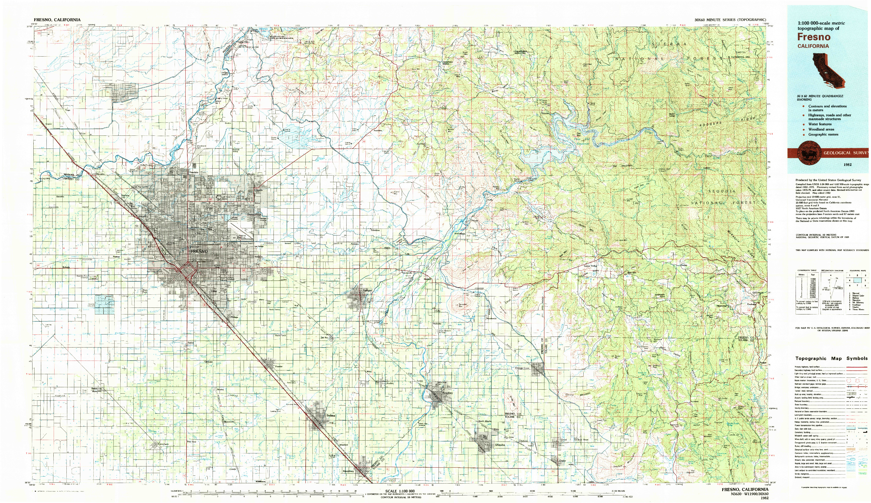 USGS 1:100000-SCALE QUADRANGLE FOR FRESNO, CA 1982