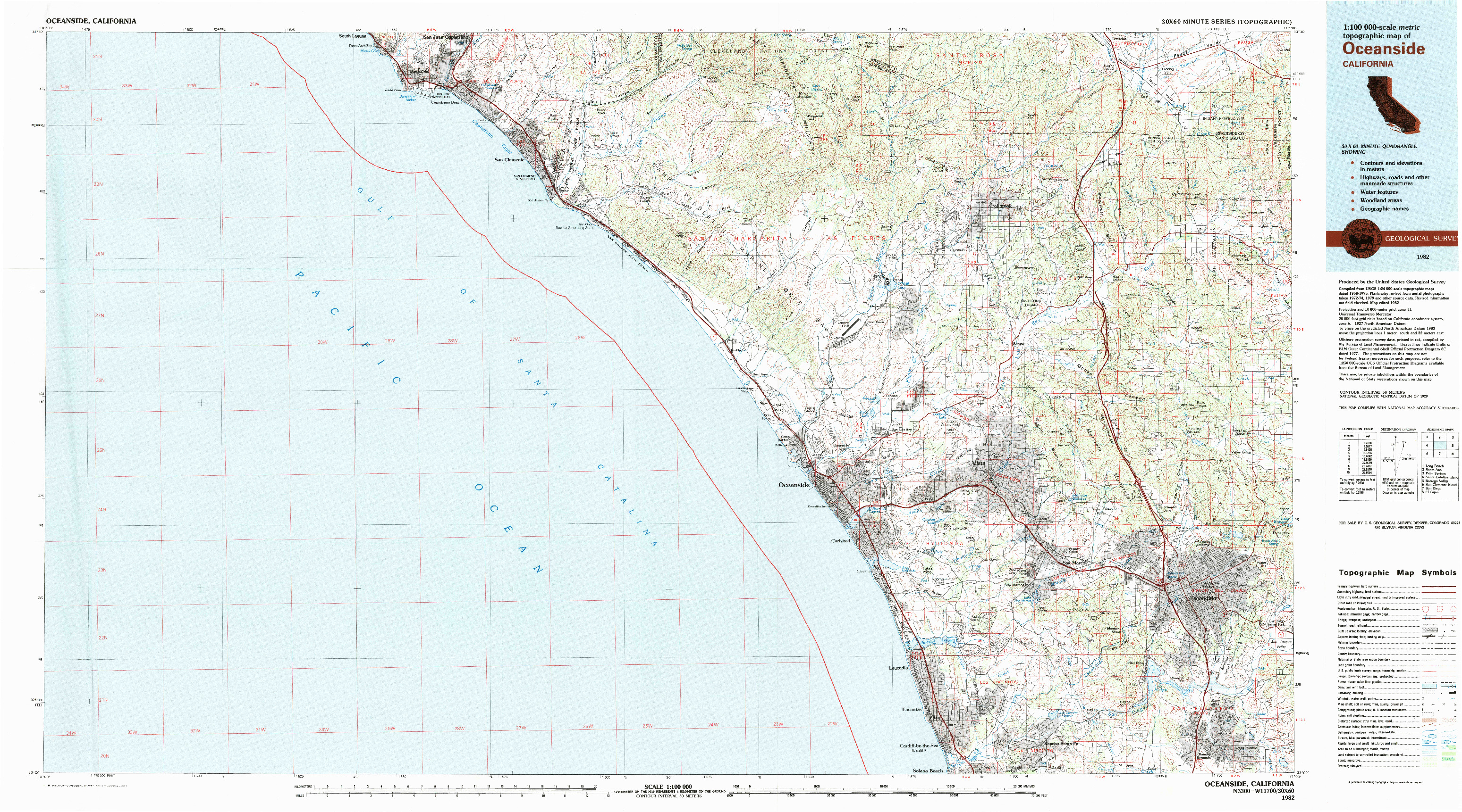 USGS 1:100000-SCALE QUADRANGLE FOR OCEANSIDE, CA 1982