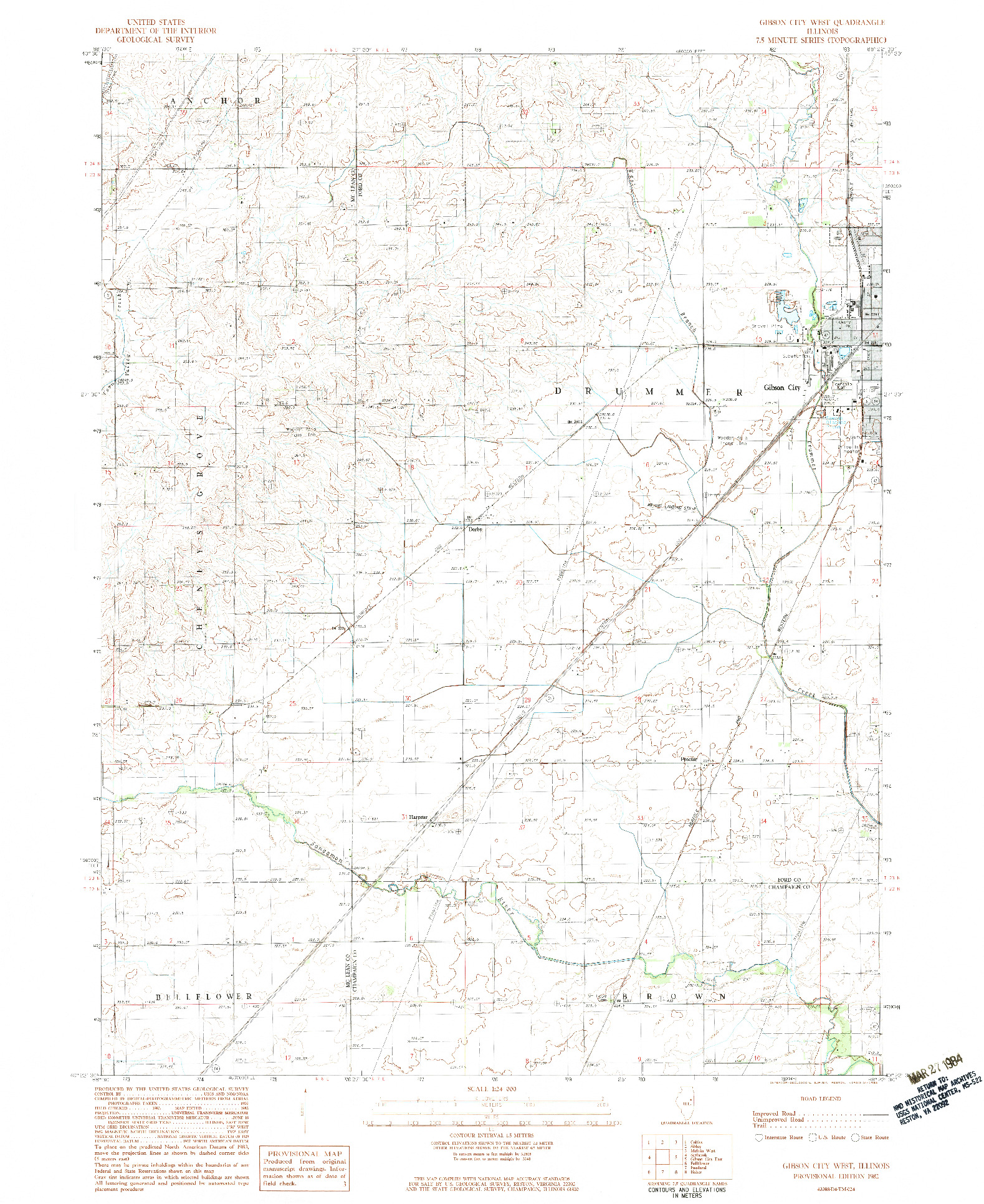USGS 1:24000-SCALE QUADRANGLE FOR GIBSON CITY WEST, IL 1982